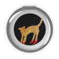 Compact Travel Mirror — Leopard Cat with Red Heels Pocket Mirror