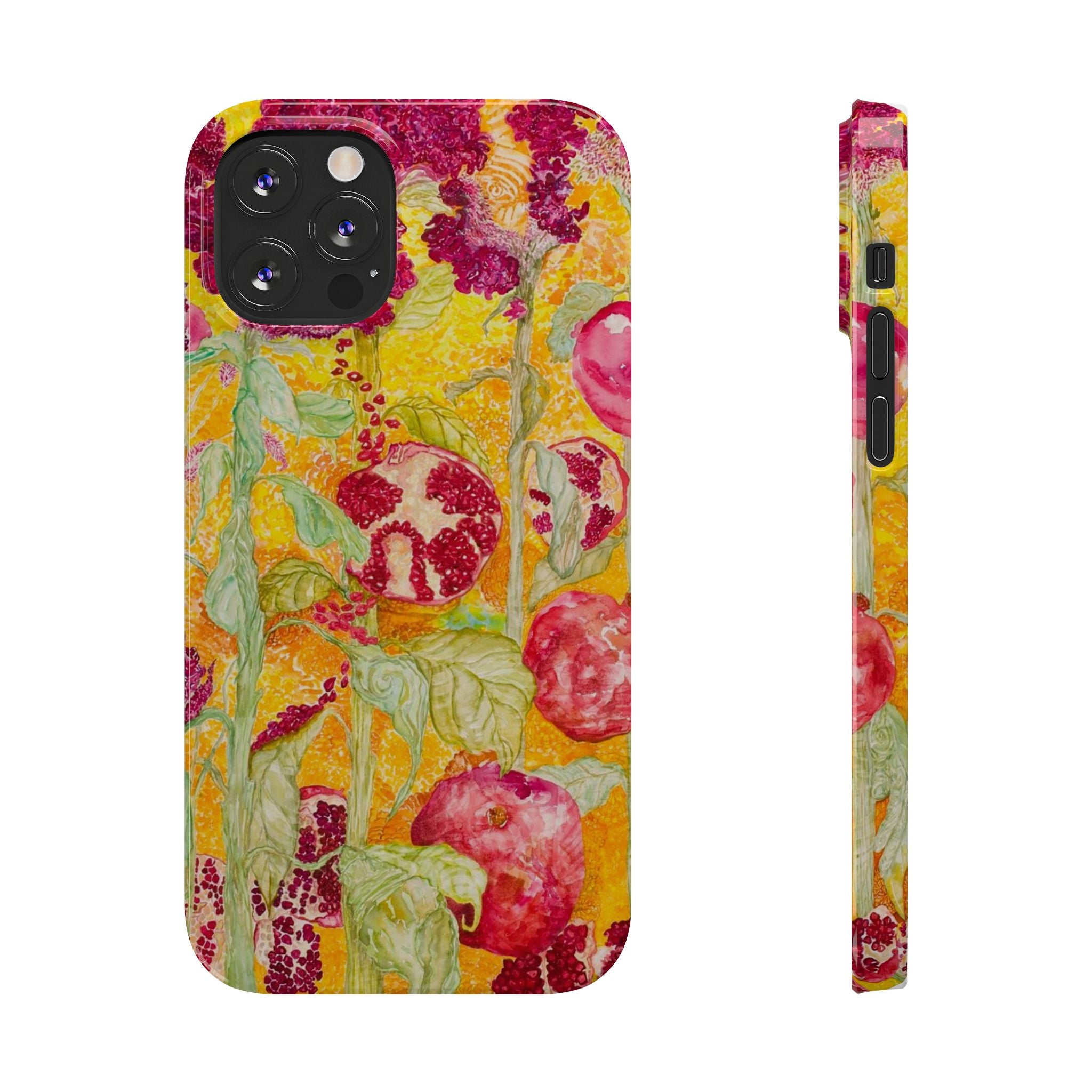 Pomegranate Garden Slim Phone Case — Vibrant Watercolor Fruit Art