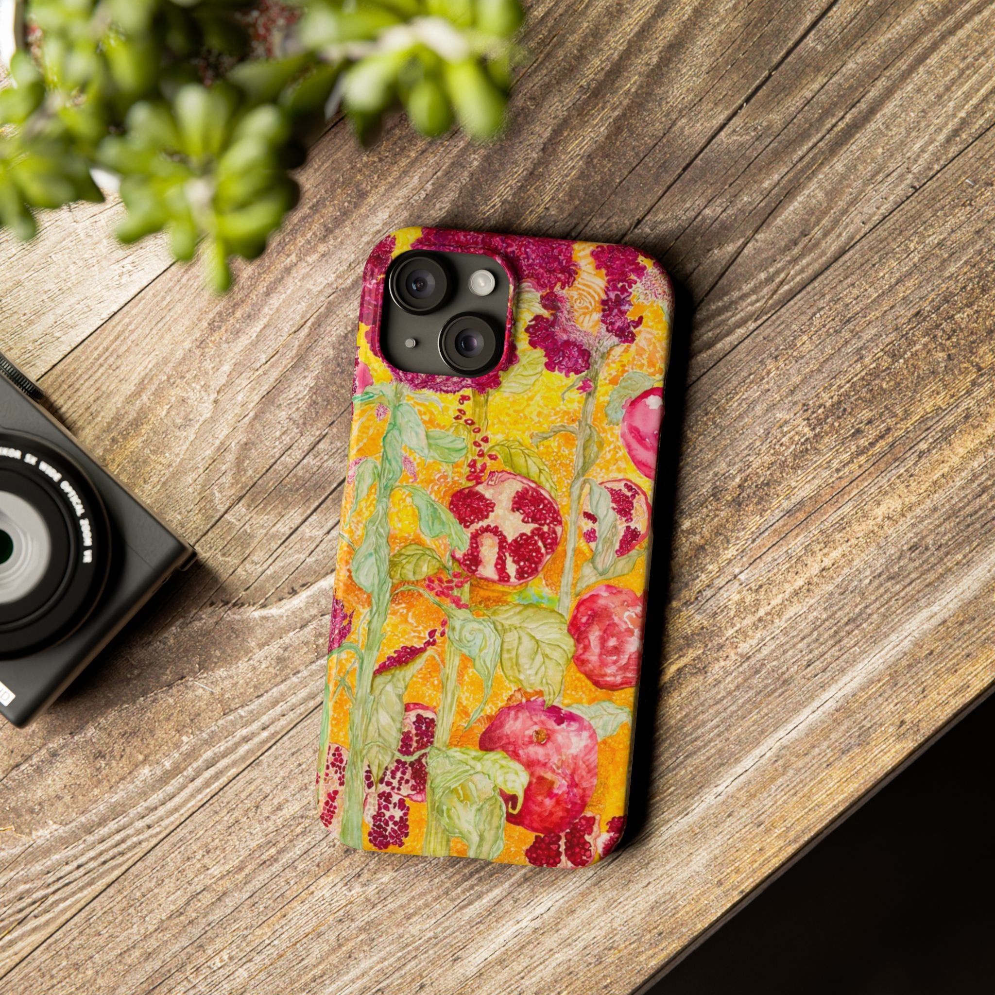 Pomegranate Garden Slim Phone Case — Vibrant Watercolor Fruit Art