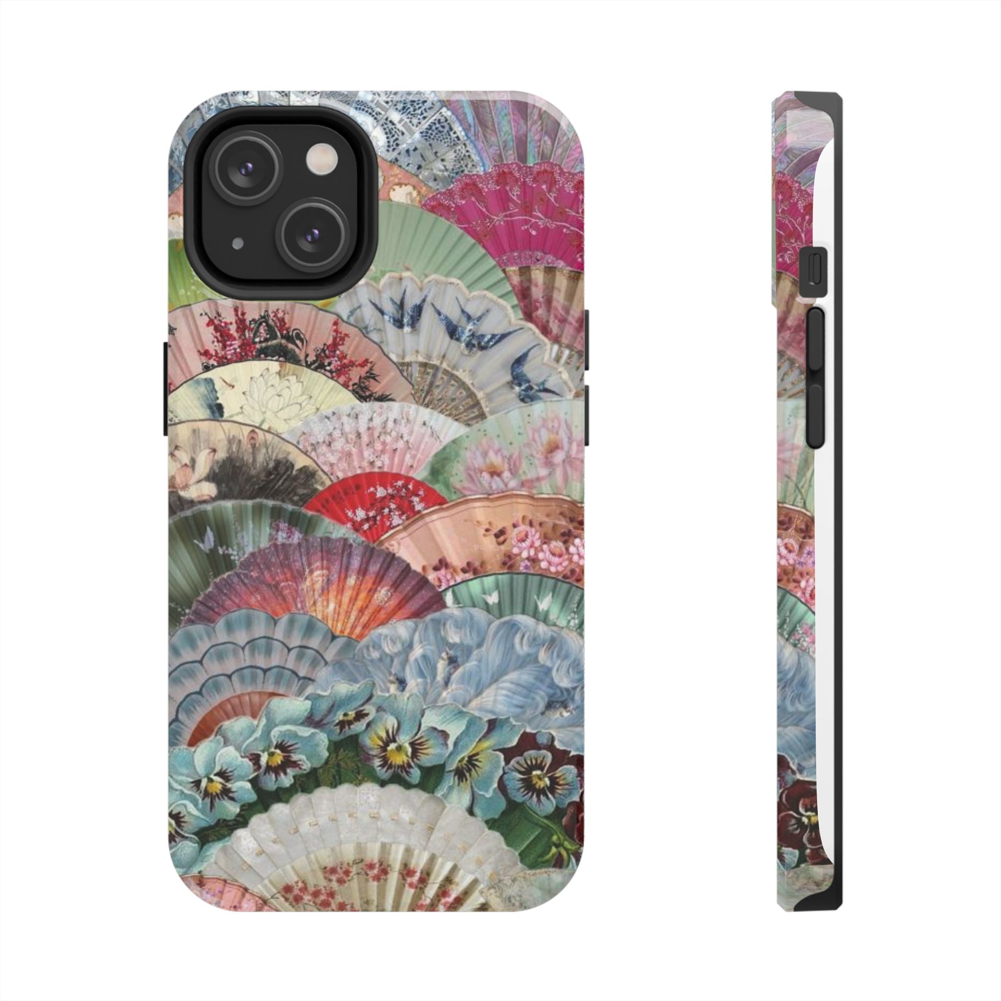 Vintage Floral Fan Tough Phone Case — Decorative Japanese Fan Pattern Phone Cover
