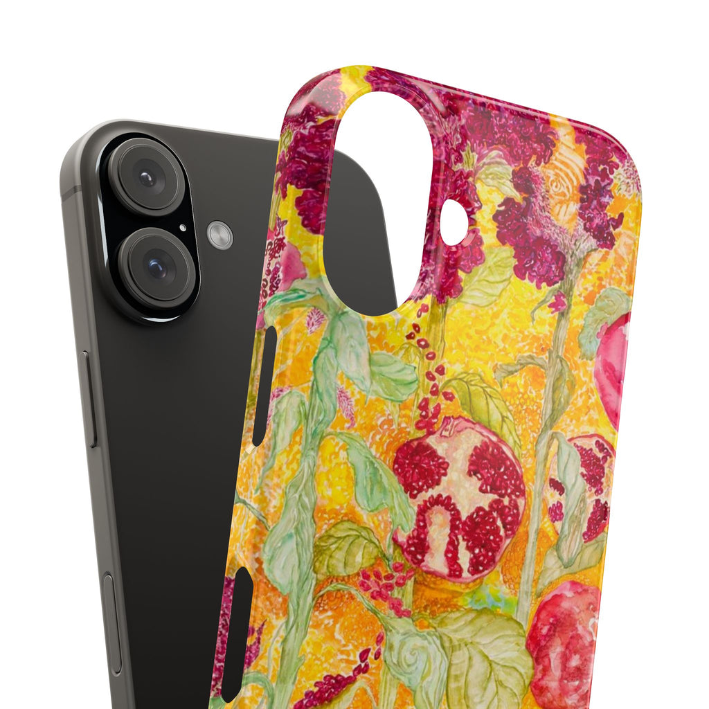 Pomegranate Garden Slim Phone Case — Vibrant Watercolor Fruit Art