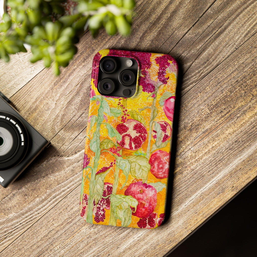 Pomegranate Garden Slim Phone Case — Vibrant Watercolor Fruit Art