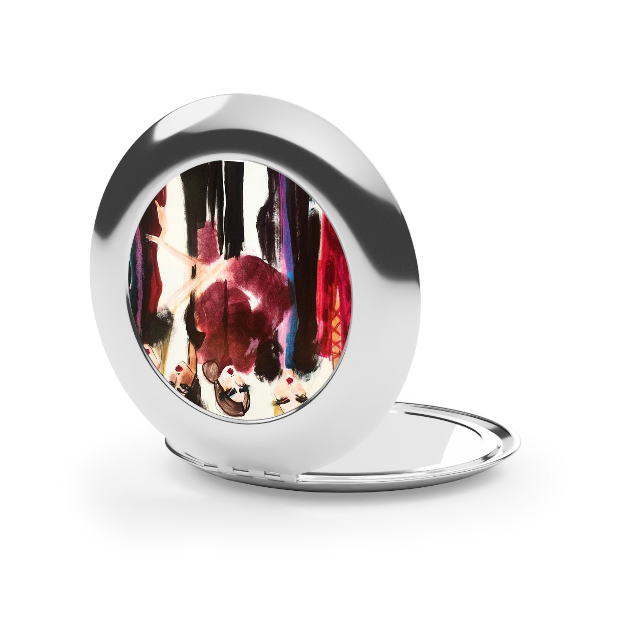 Fashion Illustration Compact Travel Mirror — Chic Portable Makeup Mirror