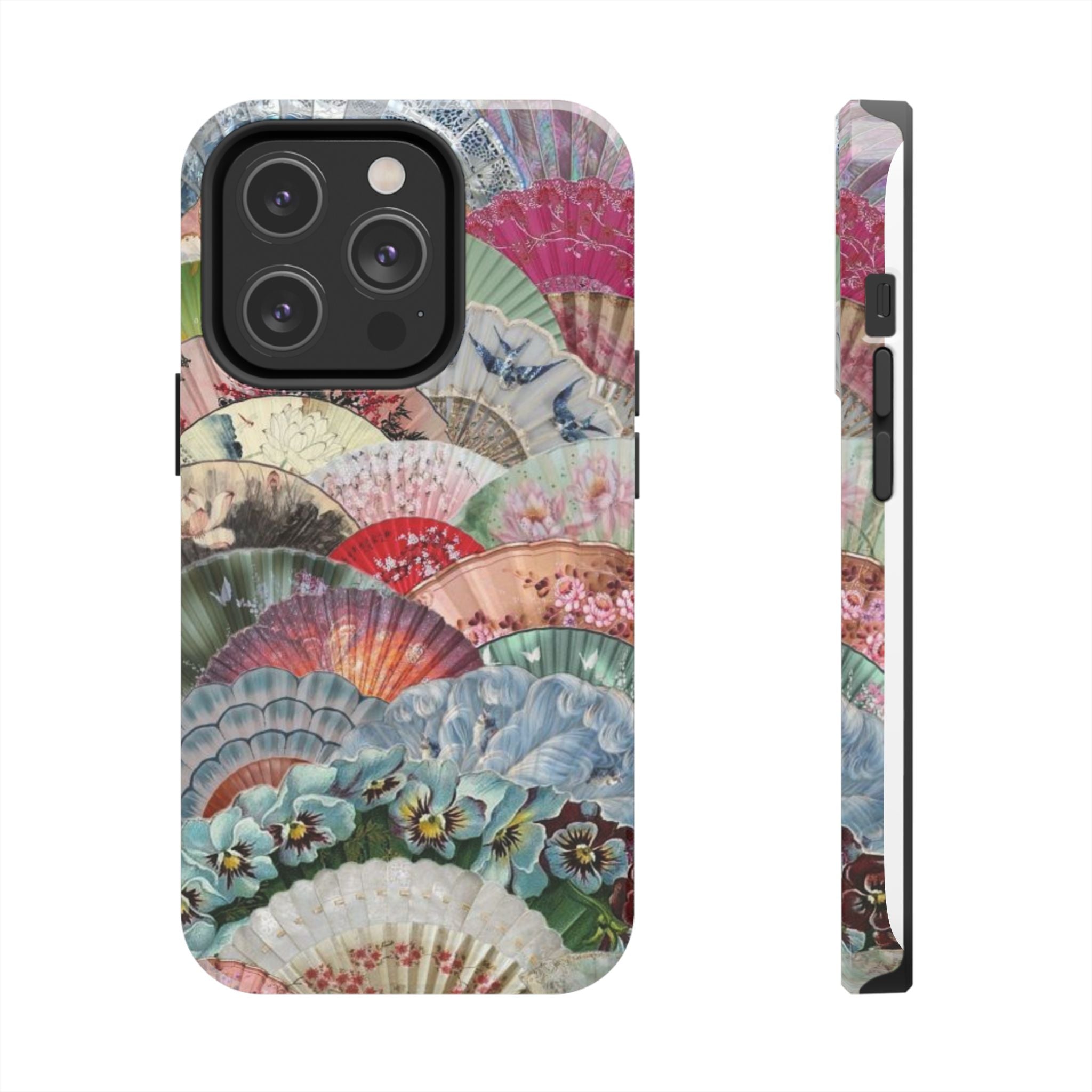Vintage Floral Fan Tough Phone Case — Decorative Japanese Fan Pattern Phone Cover