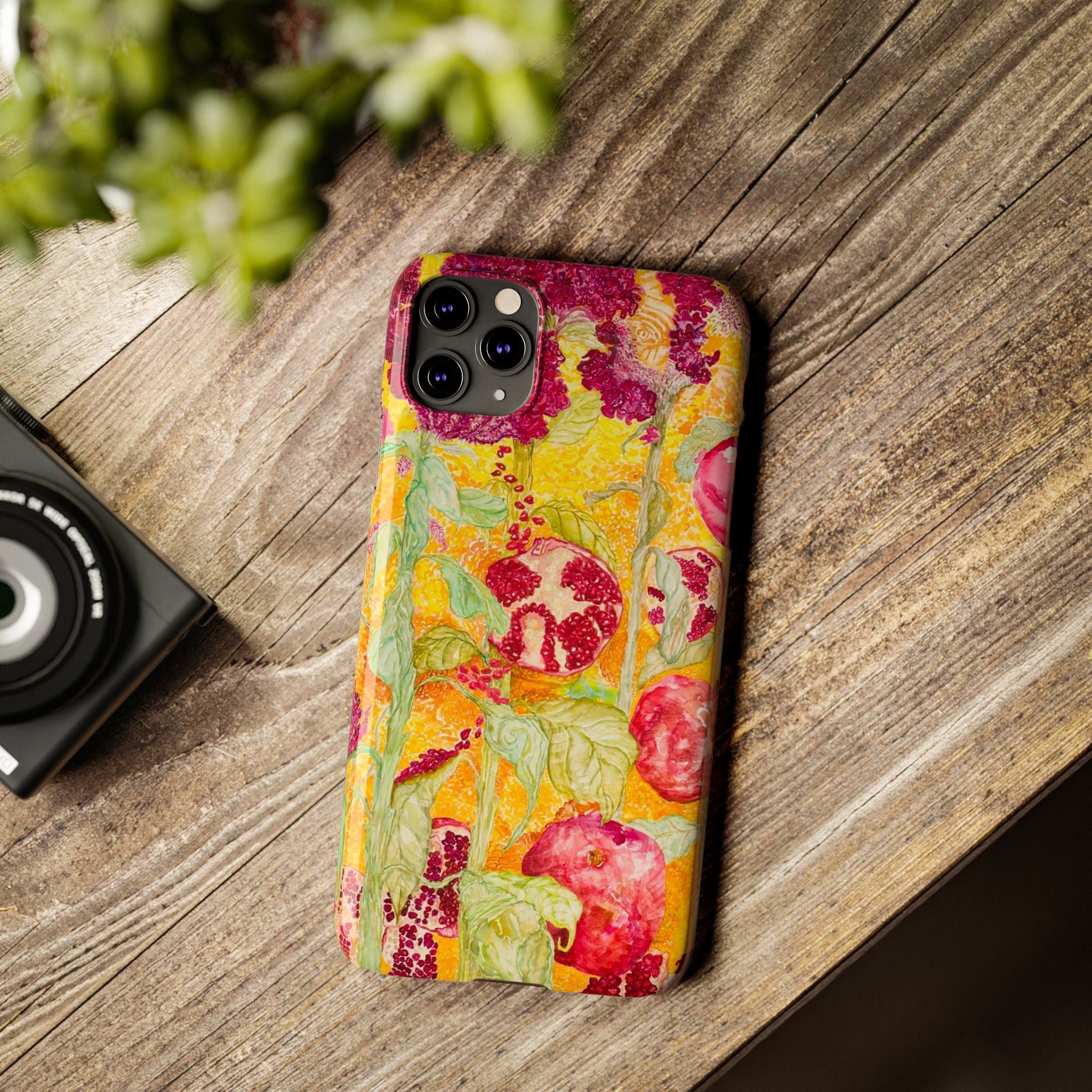 Pomegranate Garden Slim Phone Case — Vibrant Watercolor Fruit Art