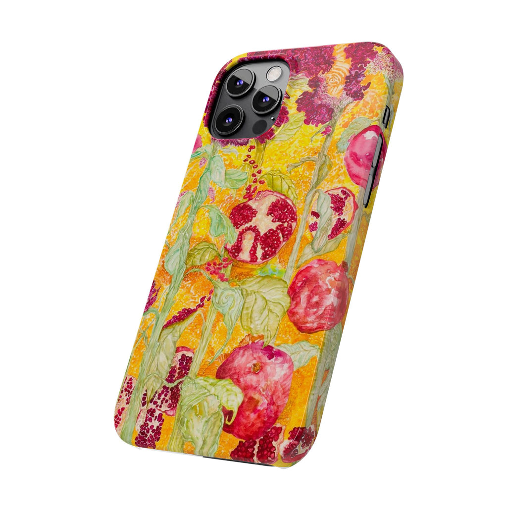 Pomegranate Garden Slim Phone Case — Vibrant Watercolor Fruit Art