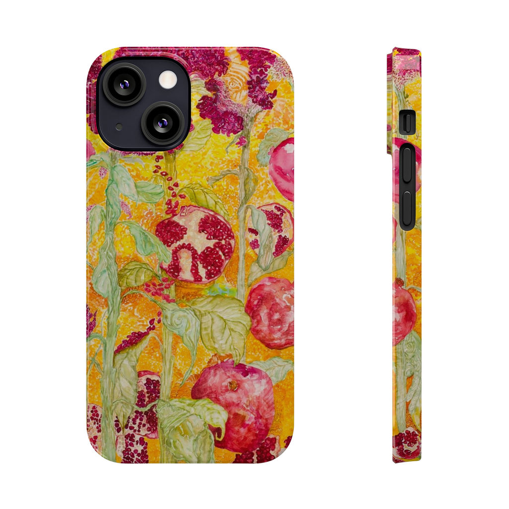 Pomegranate Garden Slim Phone Case — Vibrant Watercolor Fruit Art