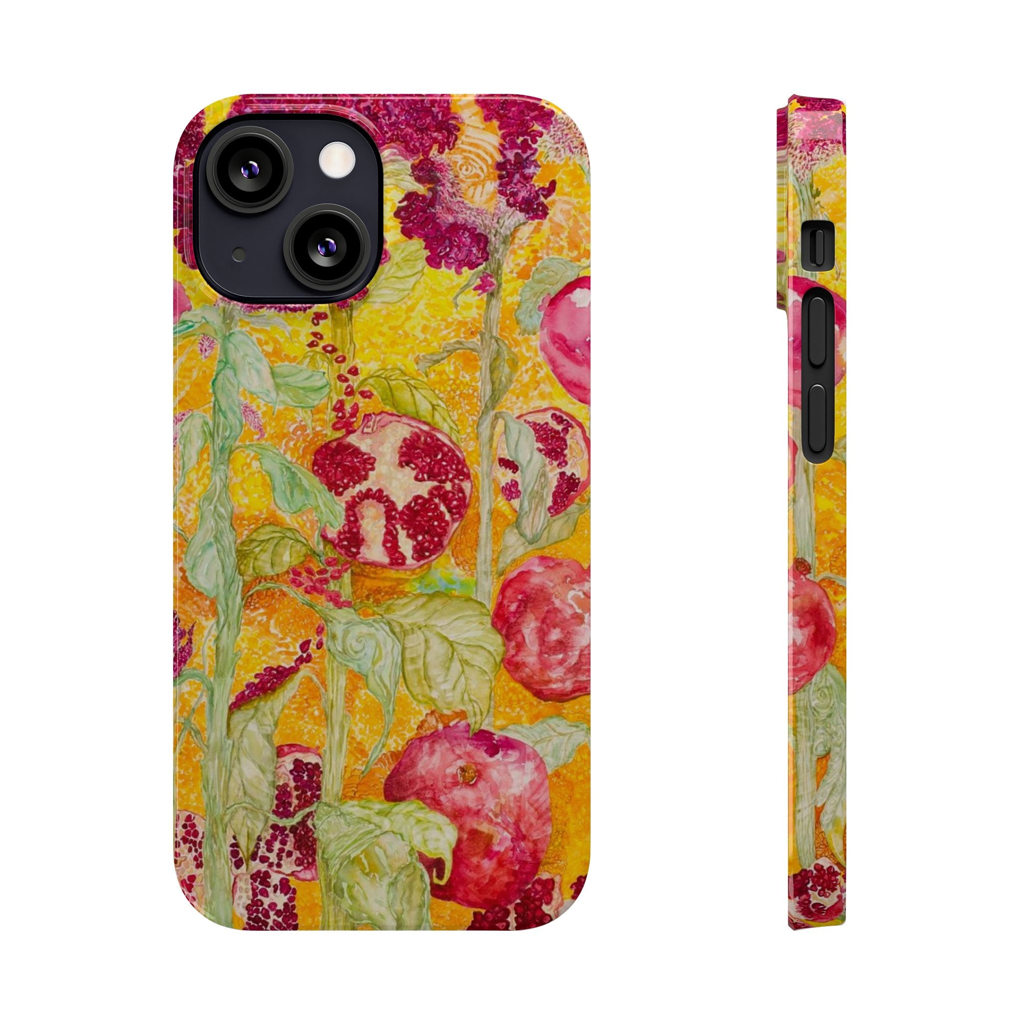 Pomegranate Garden Slim Phone Case — Vibrant Watercolor Fruit Art