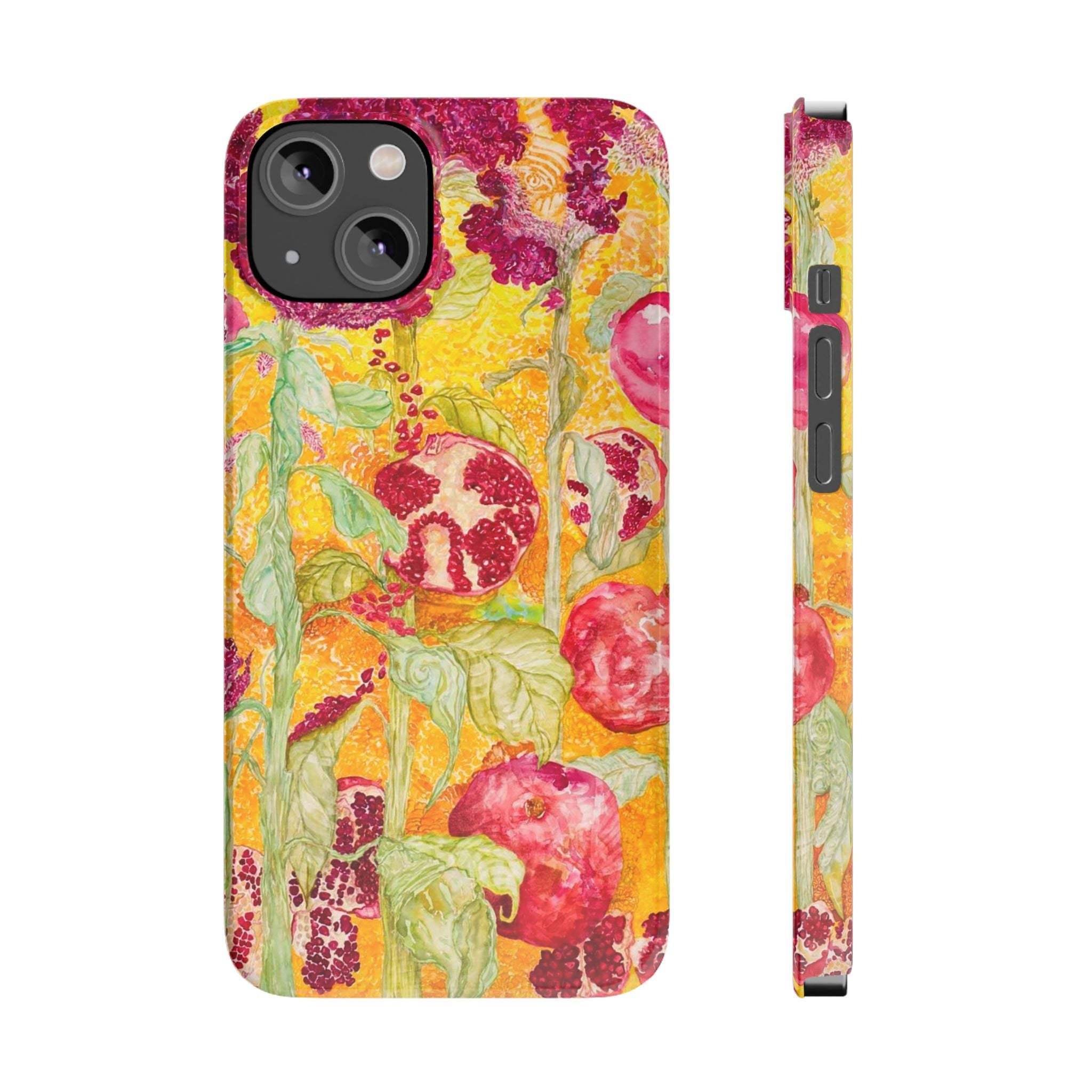Pomegranate Garden Slim Phone Case — Vibrant Watercolor Fruit Art