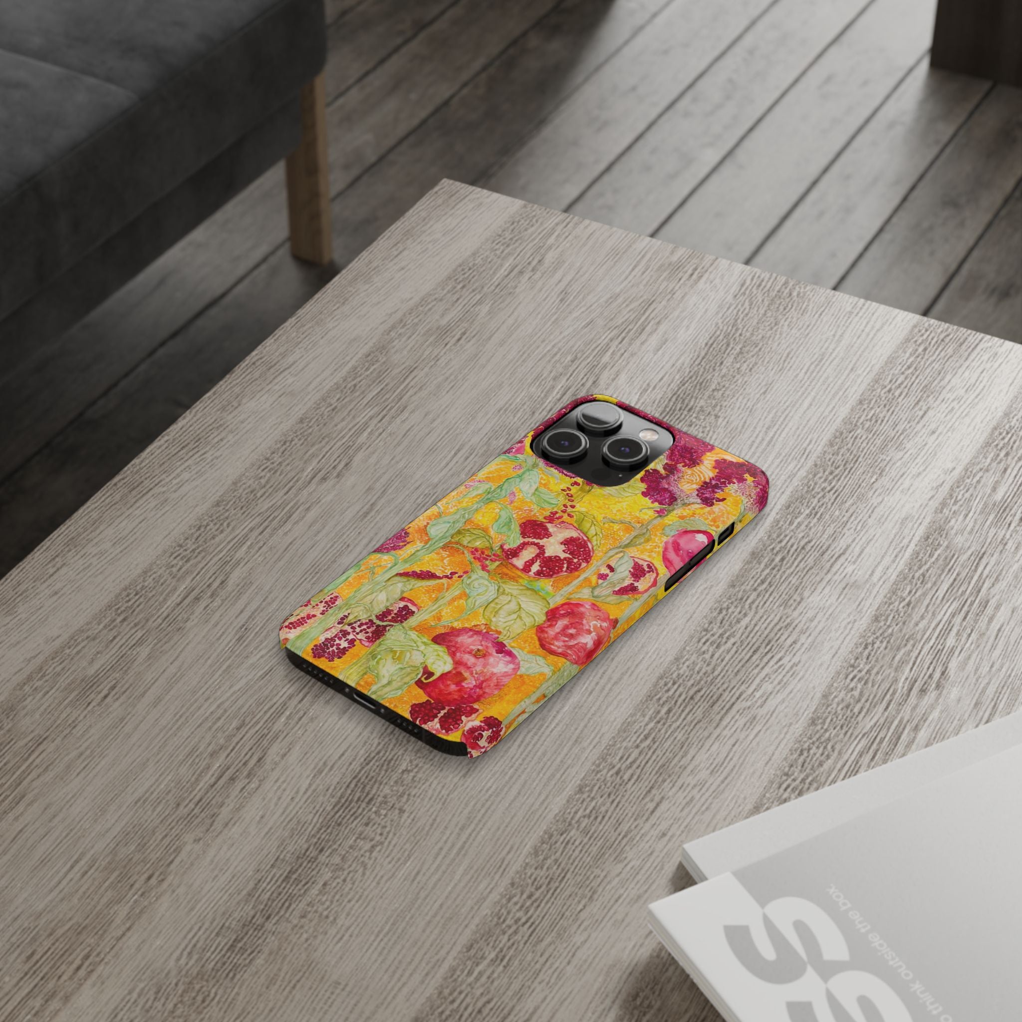 Pomegranate Garden Slim Phone Case — Vibrant Watercolor Fruit Art