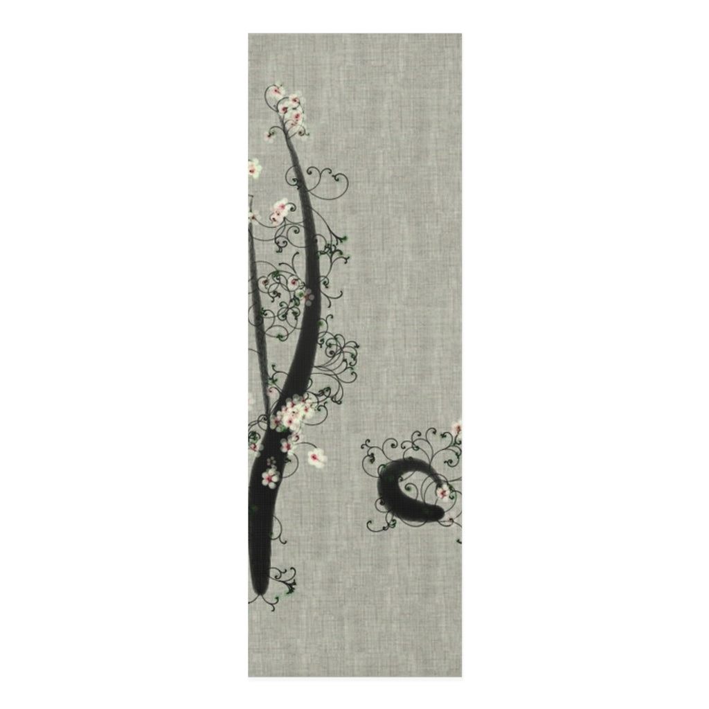 Floral Calligraphy Foam Yoga Mat – Grey Linen Vine Design