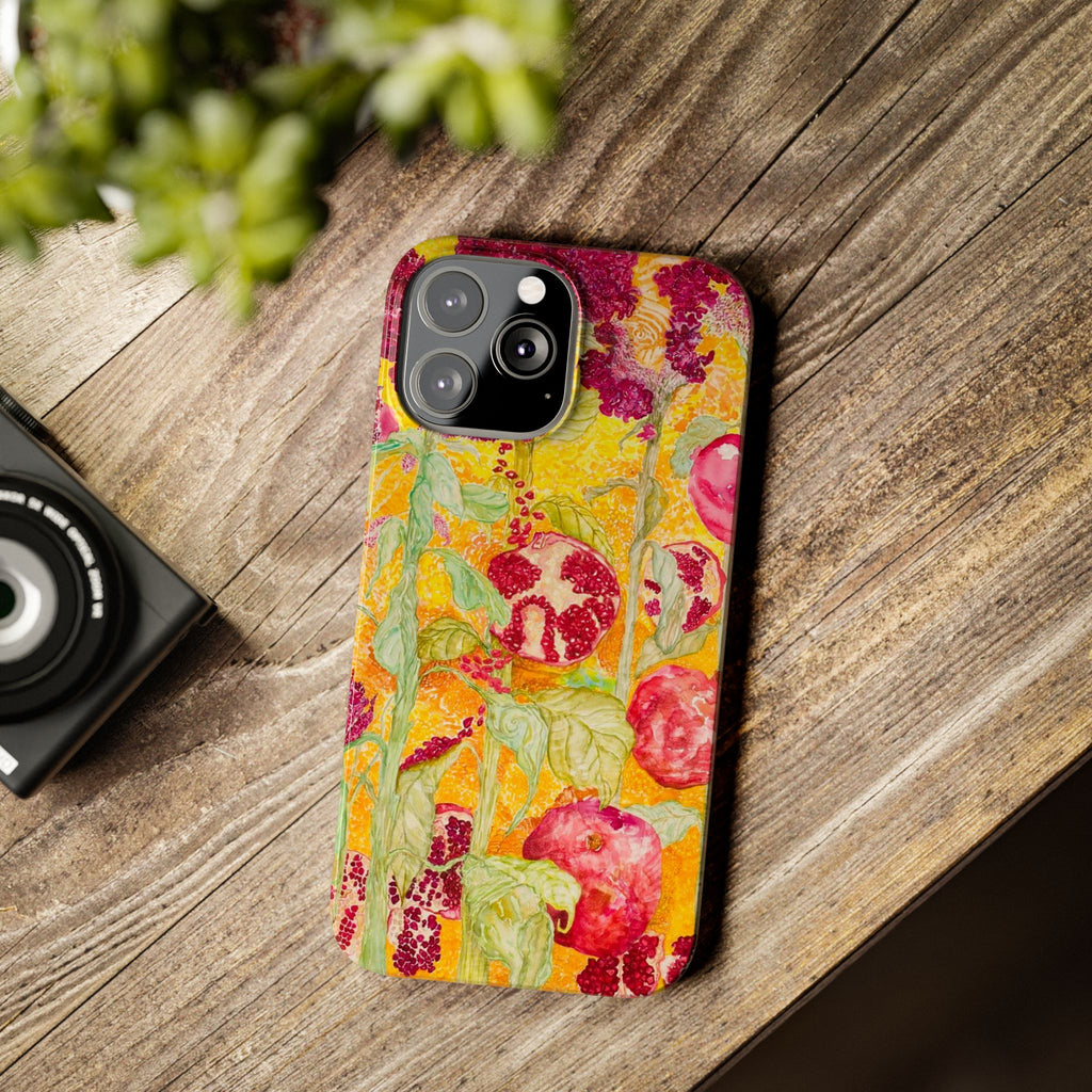 Pomegranate Garden Slim Phone Case — Vibrant Watercolor Fruit Art