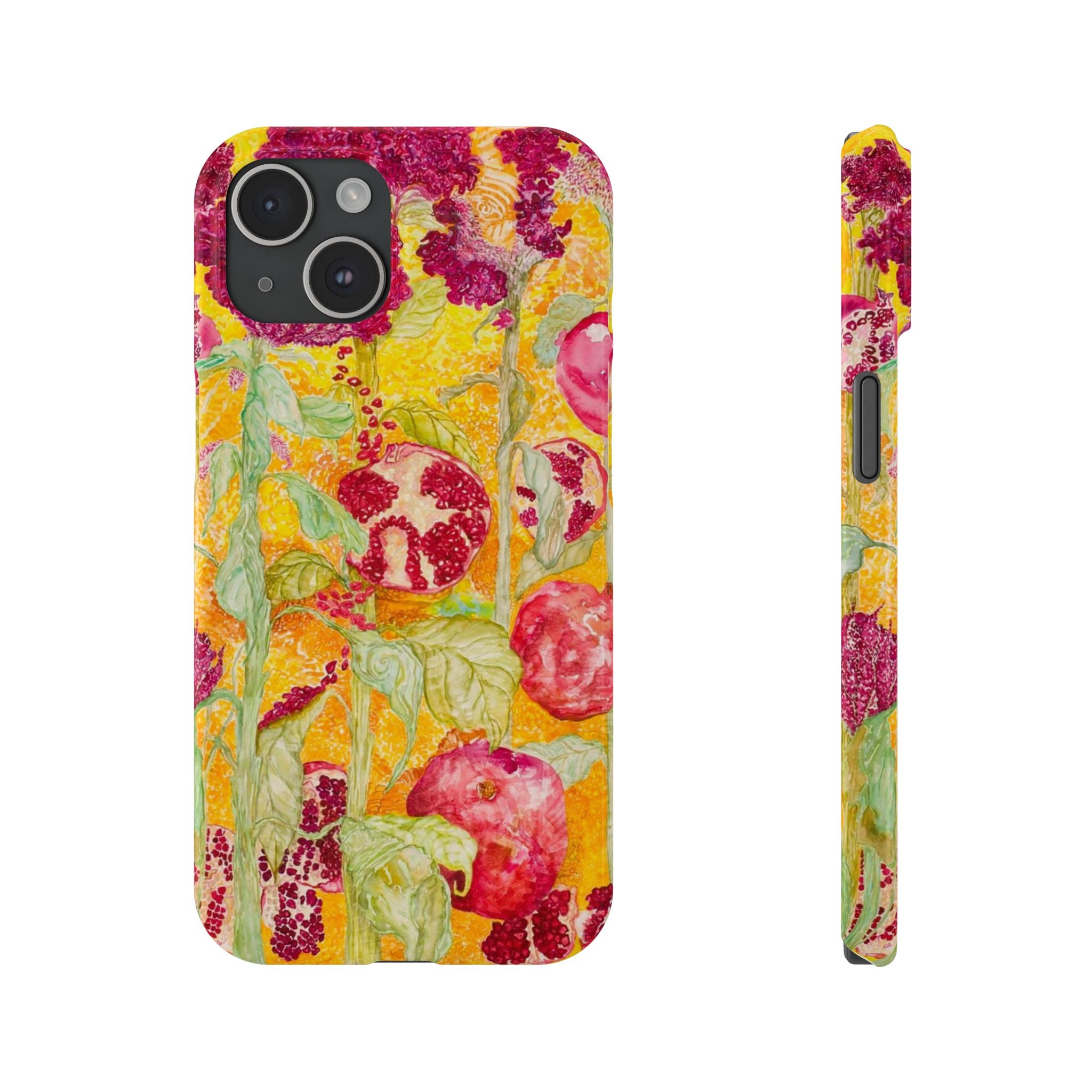 Pomegranate Garden Slim Phone Case — Vibrant Watercolor Fruit Art