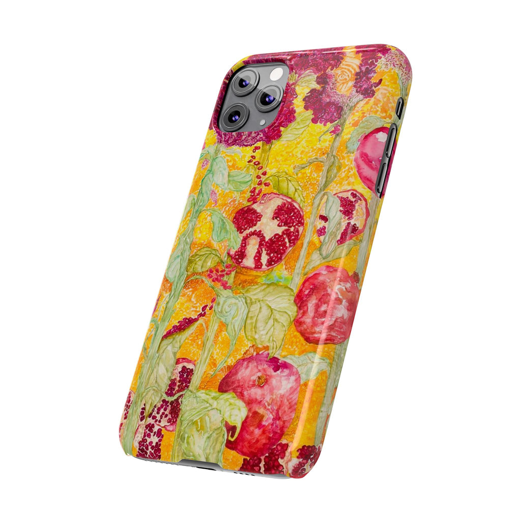 Pomegranate Garden Slim Phone Case — Vibrant Watercolor Fruit Art