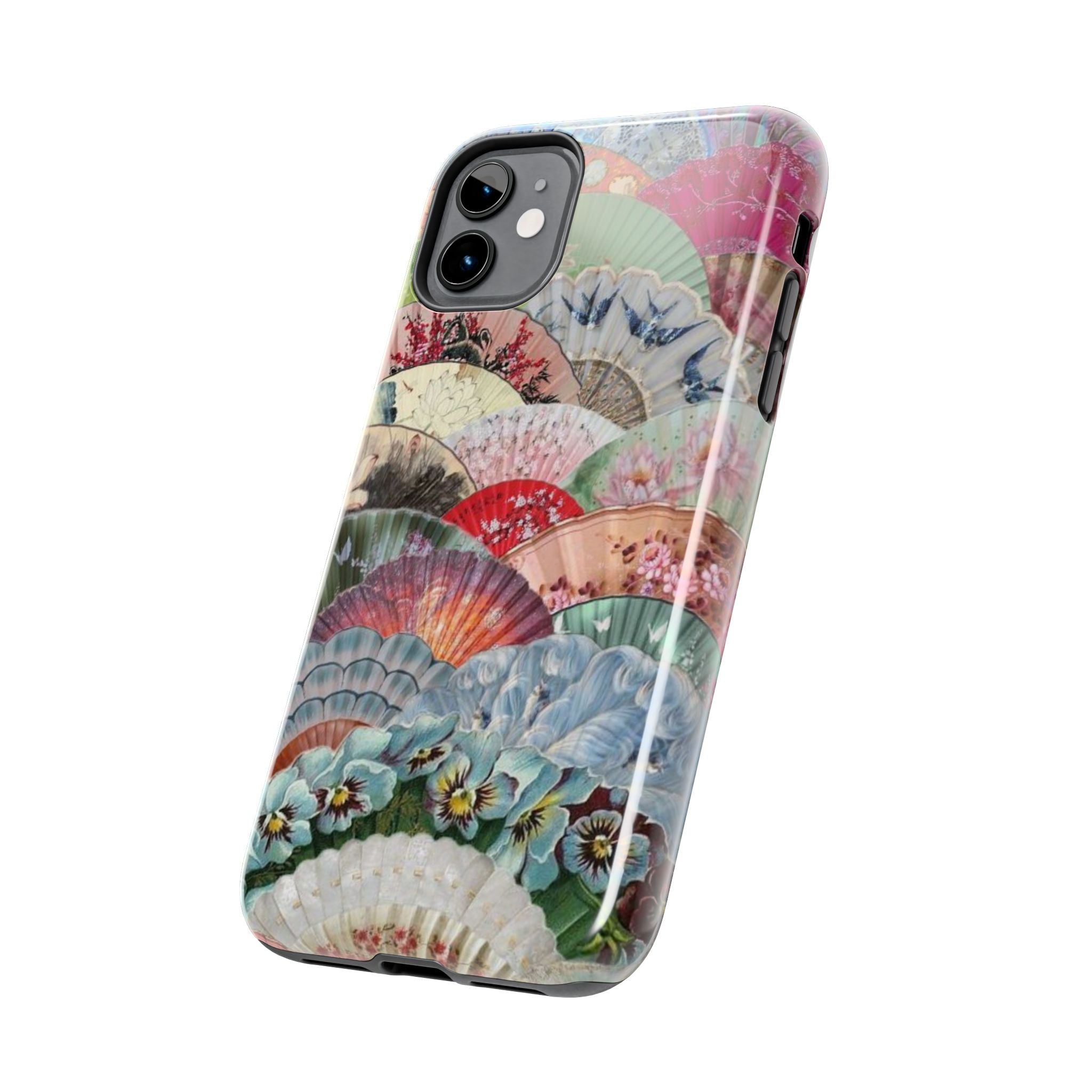 Vintage Floral Fan Tough Phone Case — Decorative Japanese Fan Pattern Phone Cover