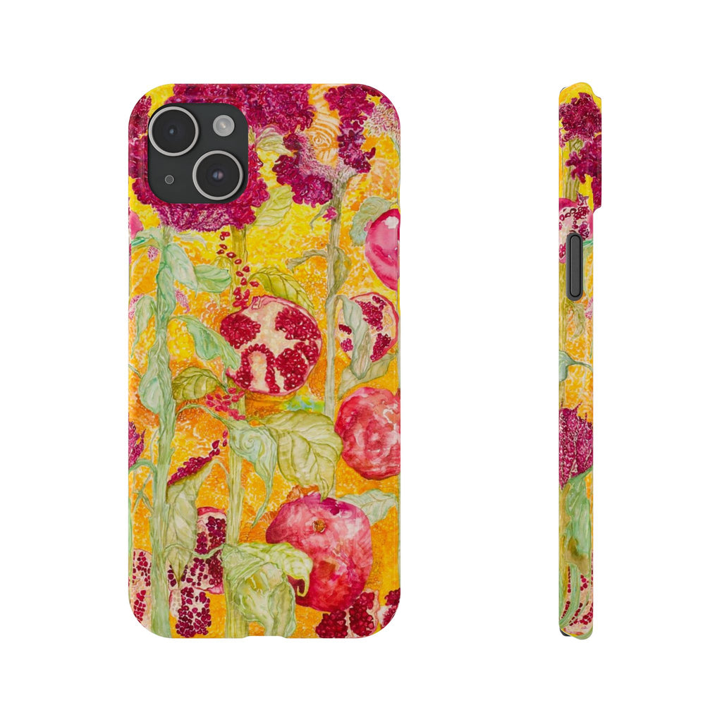 Pomegranate Garden Slim Phone Case — Vibrant Watercolor Fruit Art