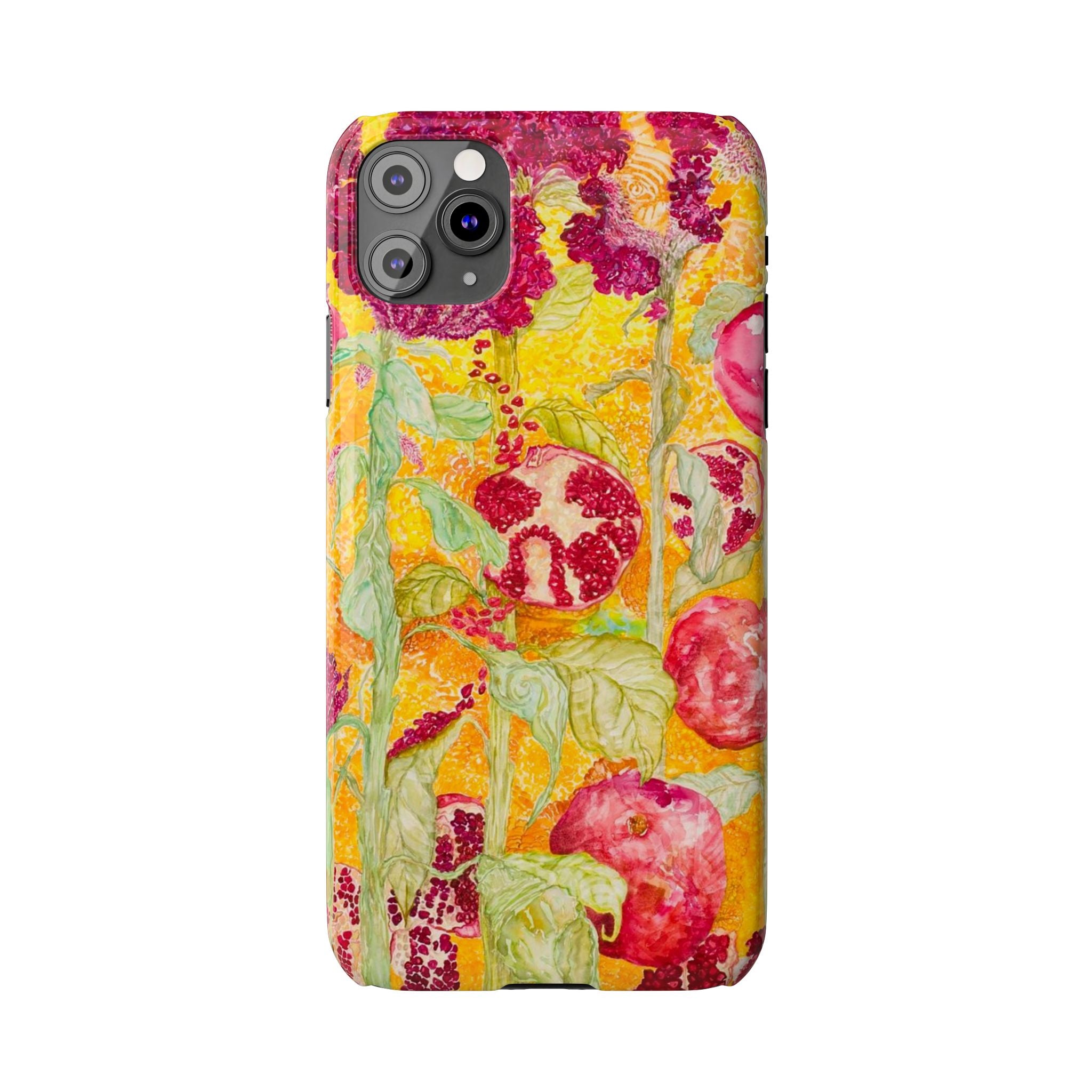 Pomegranate Garden Slim Phone Case — Vibrant Watercolor Fruit Art