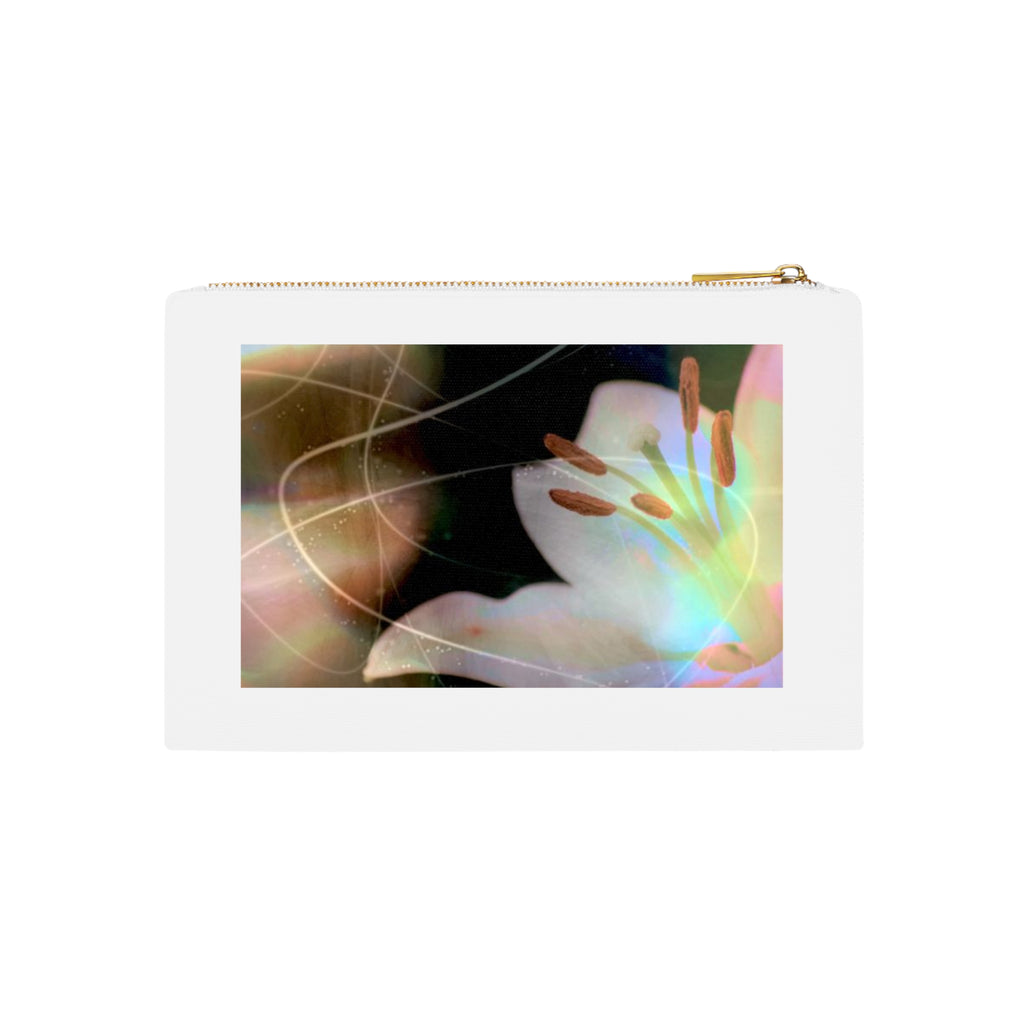 Iridescent Lily Cosmetic Bag — Holographic Floral Makeup Pouch