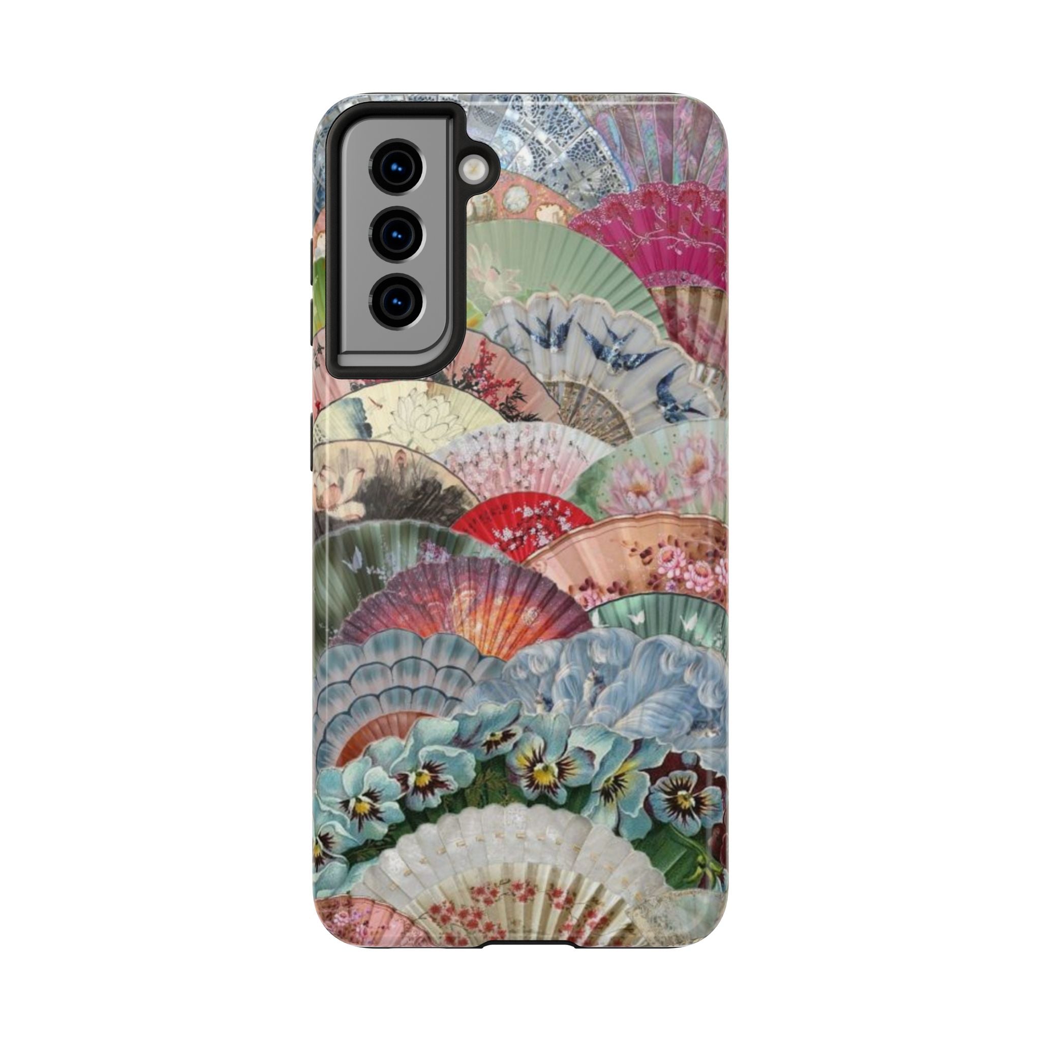Vintage Floral Fan Tough Phone Case — Decorative Japanese Fan Pattern Phone Cover