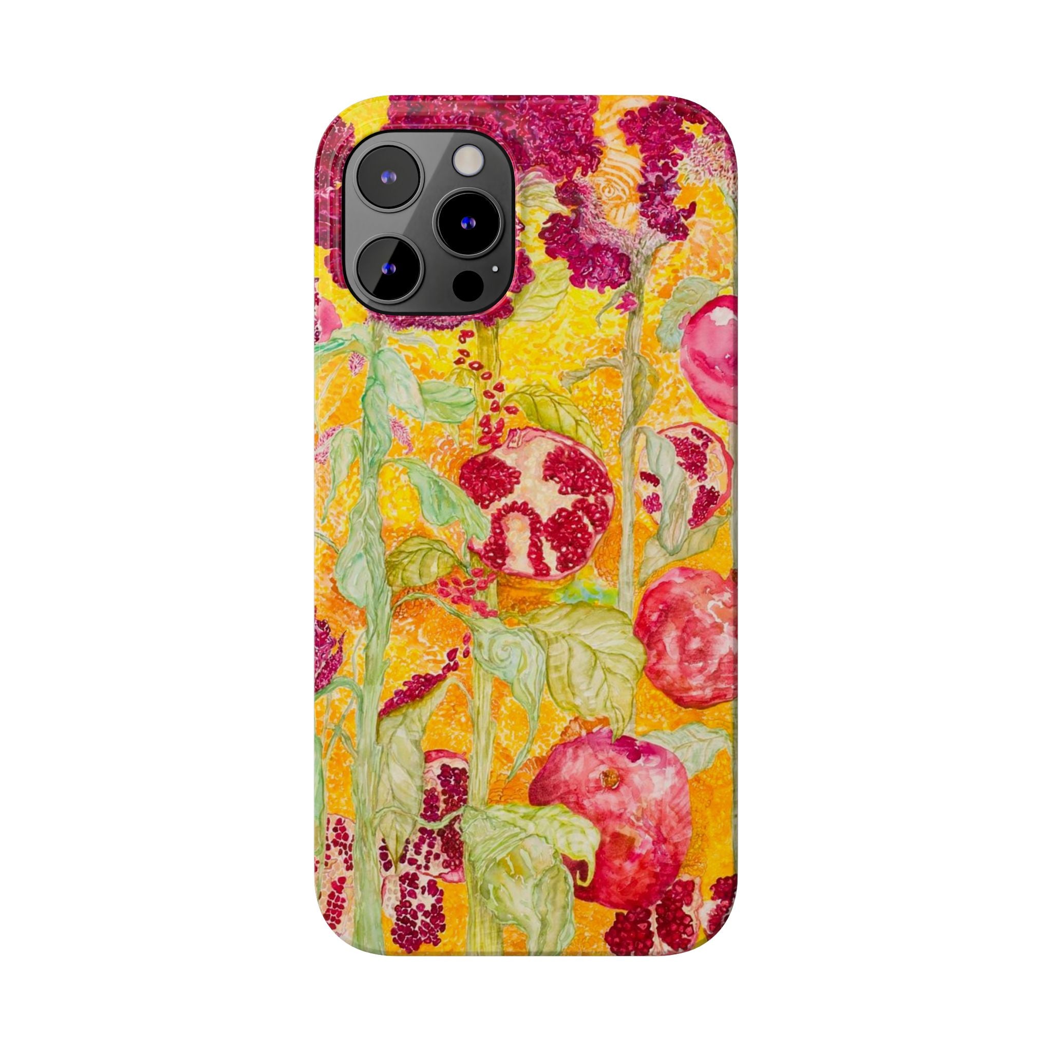 Pomegranate Garden Slim Phone Case — Vibrant Watercolor Fruit Art