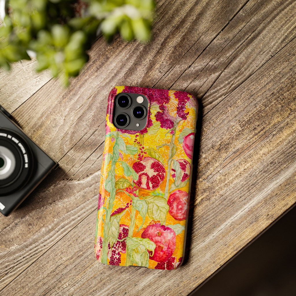 Pomegranate Garden Slim Phone Case — Vibrant Watercolor Fruit Art
