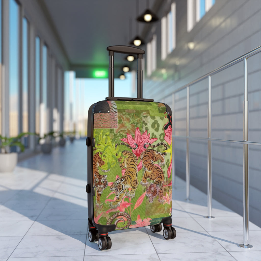 Floral Tiger Print Suitcase — Vibrant Botanical Luggage for Travel