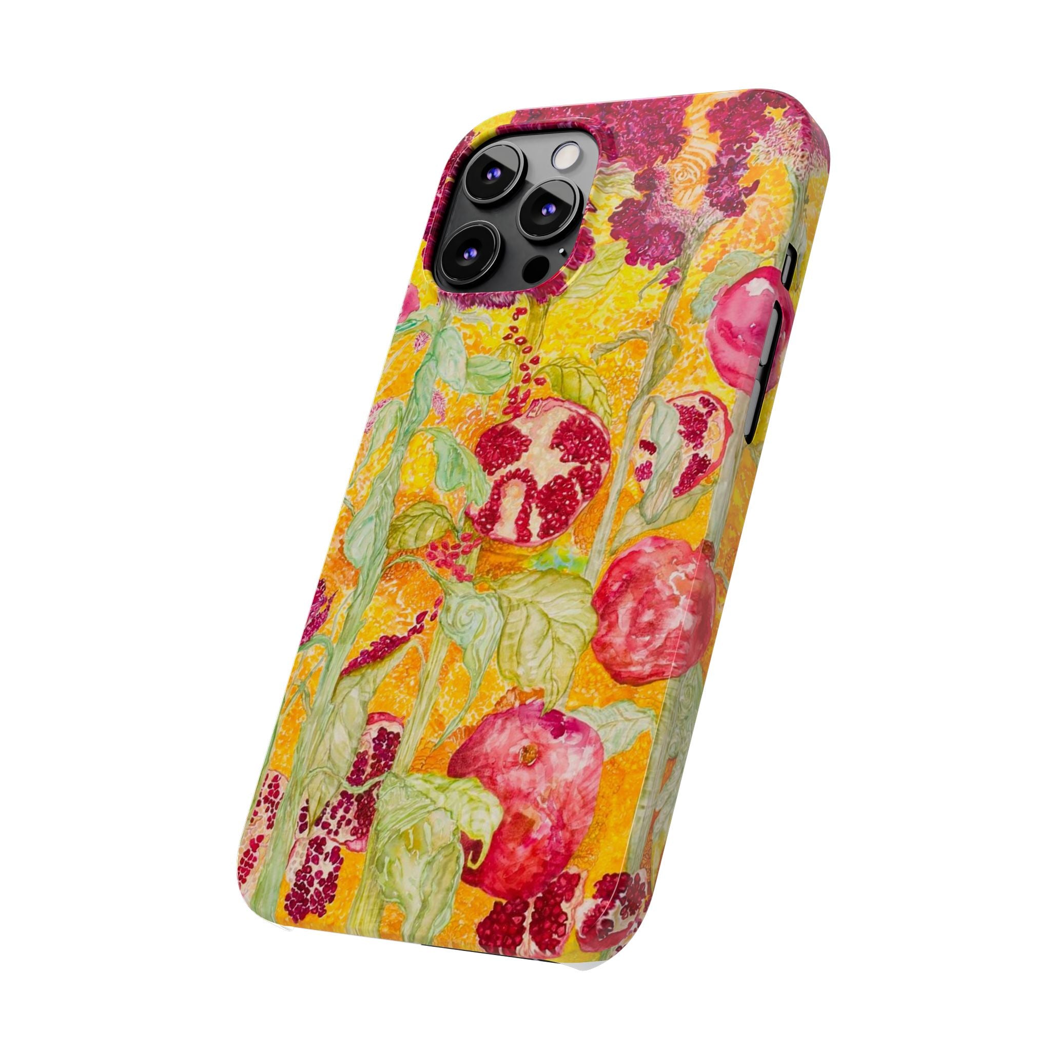 Pomegranate Garden Slim Phone Case — Vibrant Watercolor Fruit Art