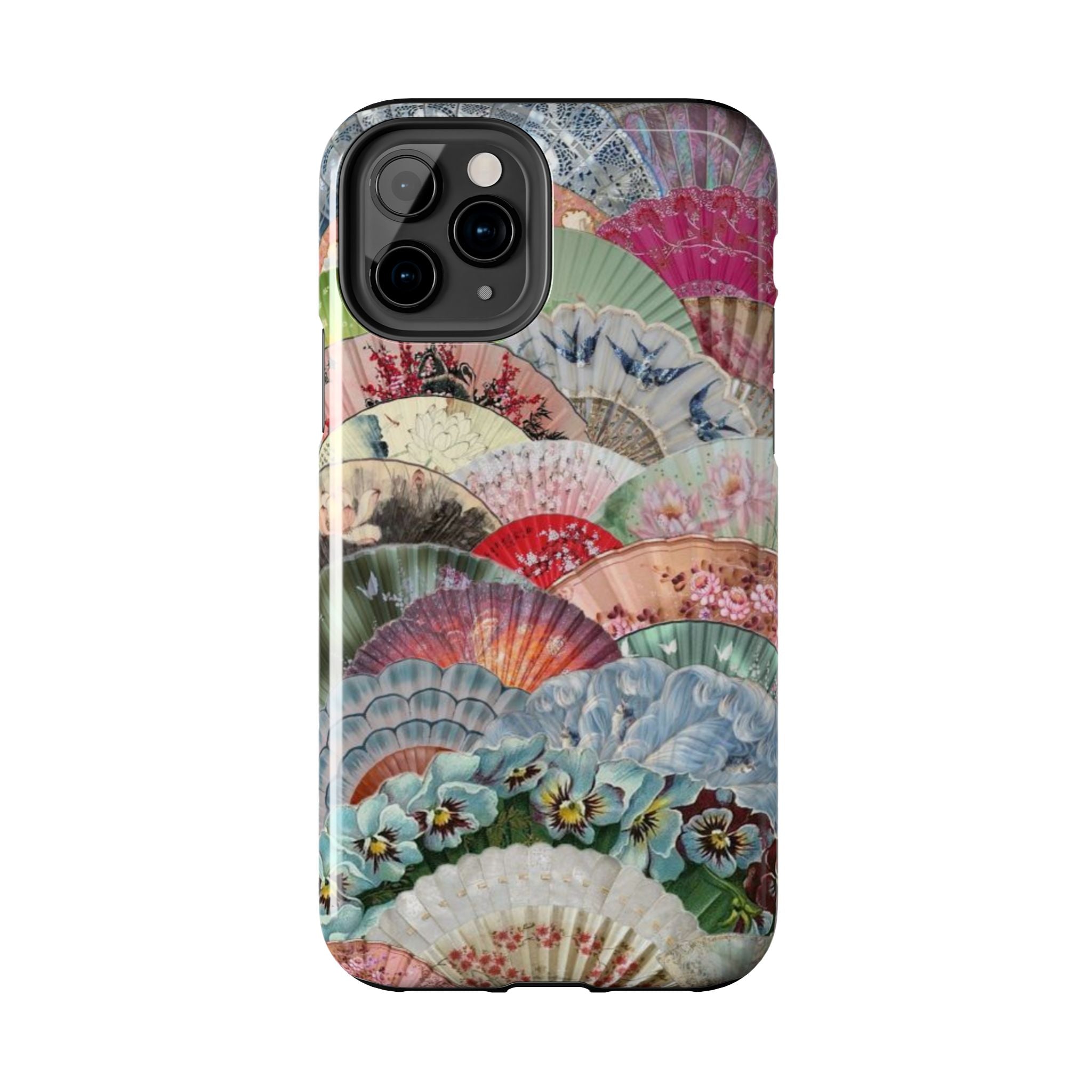 Vintage Floral Fan Tough Phone Case — Decorative Japanese Fan Pattern Phone Cover