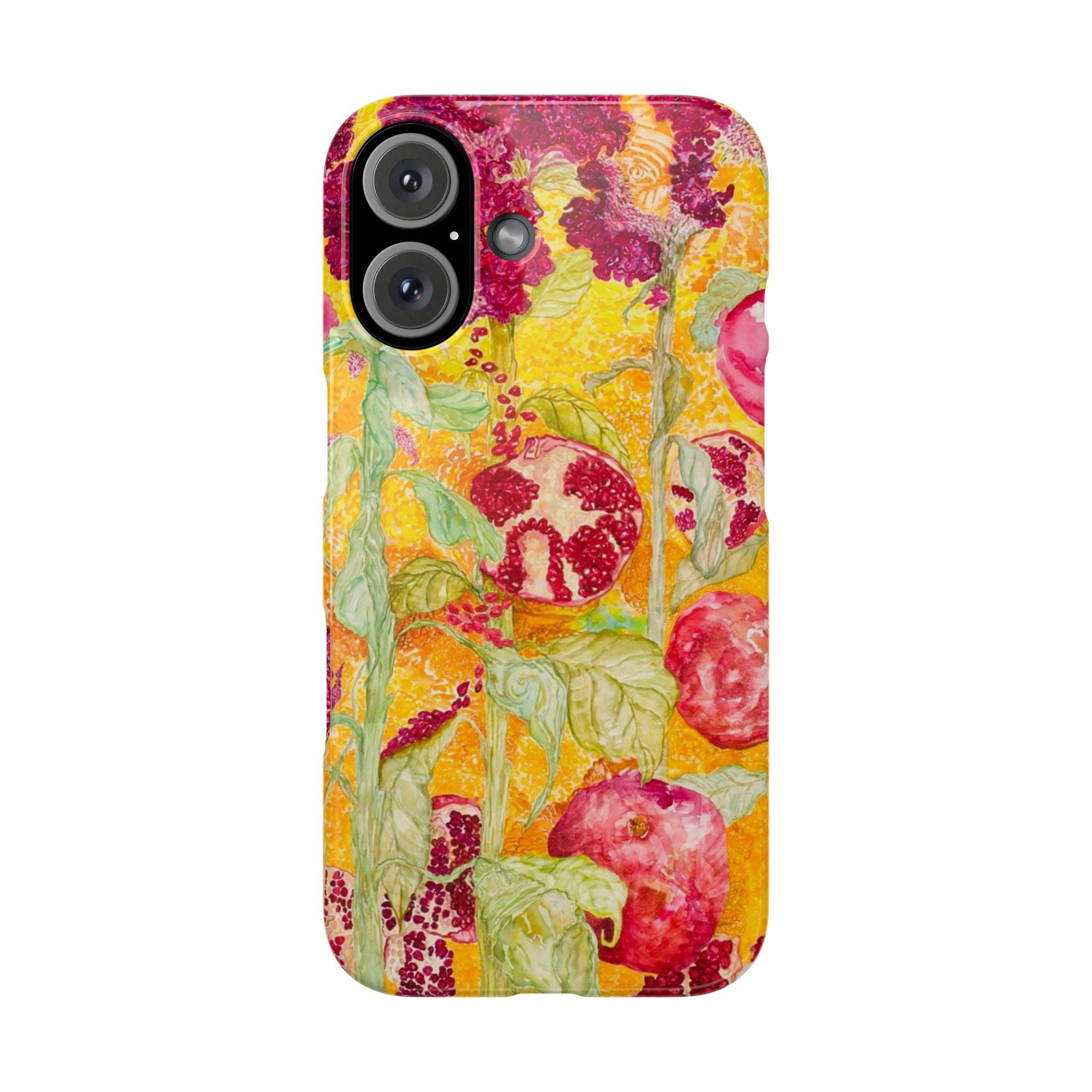 Pomegranate Garden Slim Phone Case — Vibrant Watercolor Fruit Art