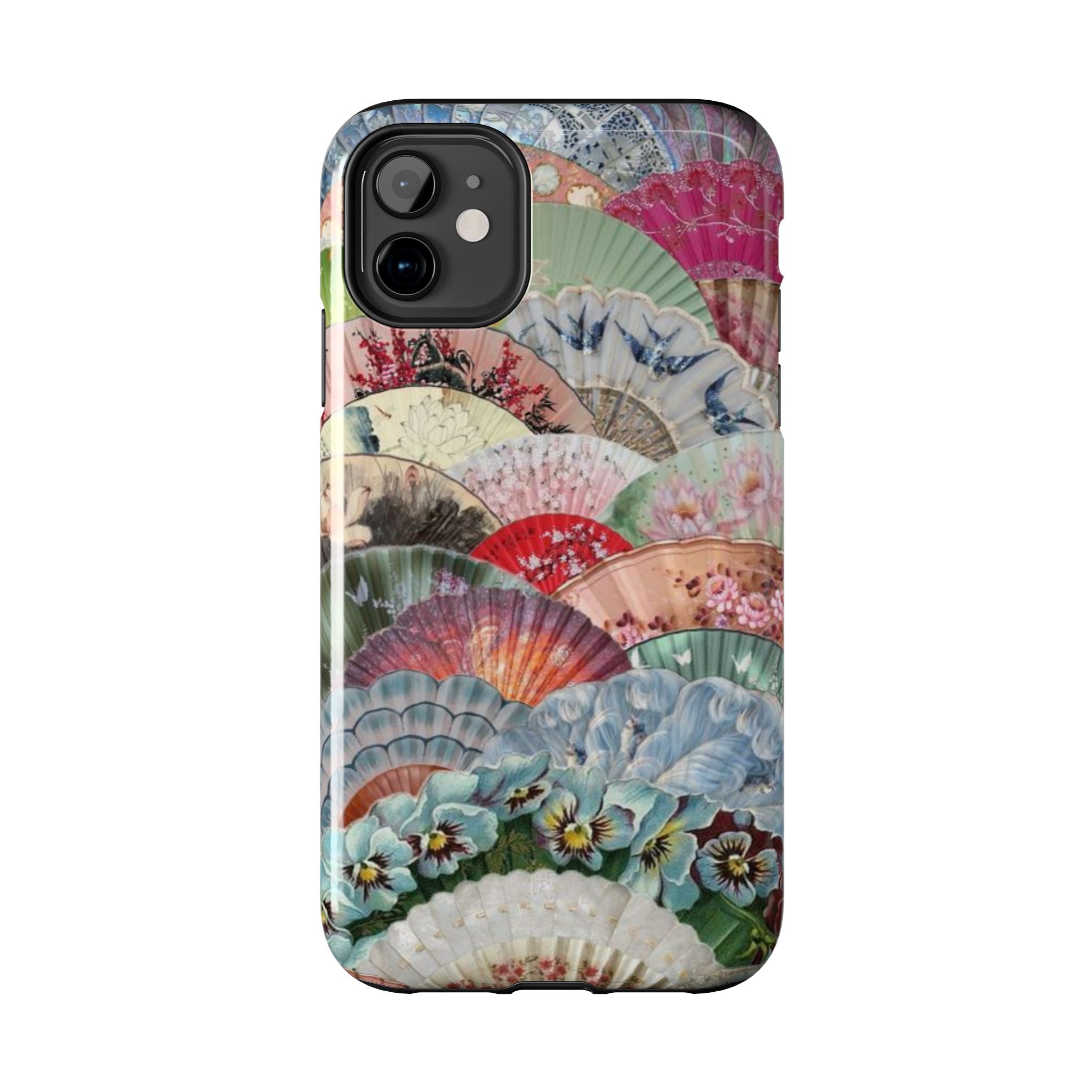 Vintage Floral Fan Tough Phone Case — Decorative Japanese Fan Pattern Phone Cover