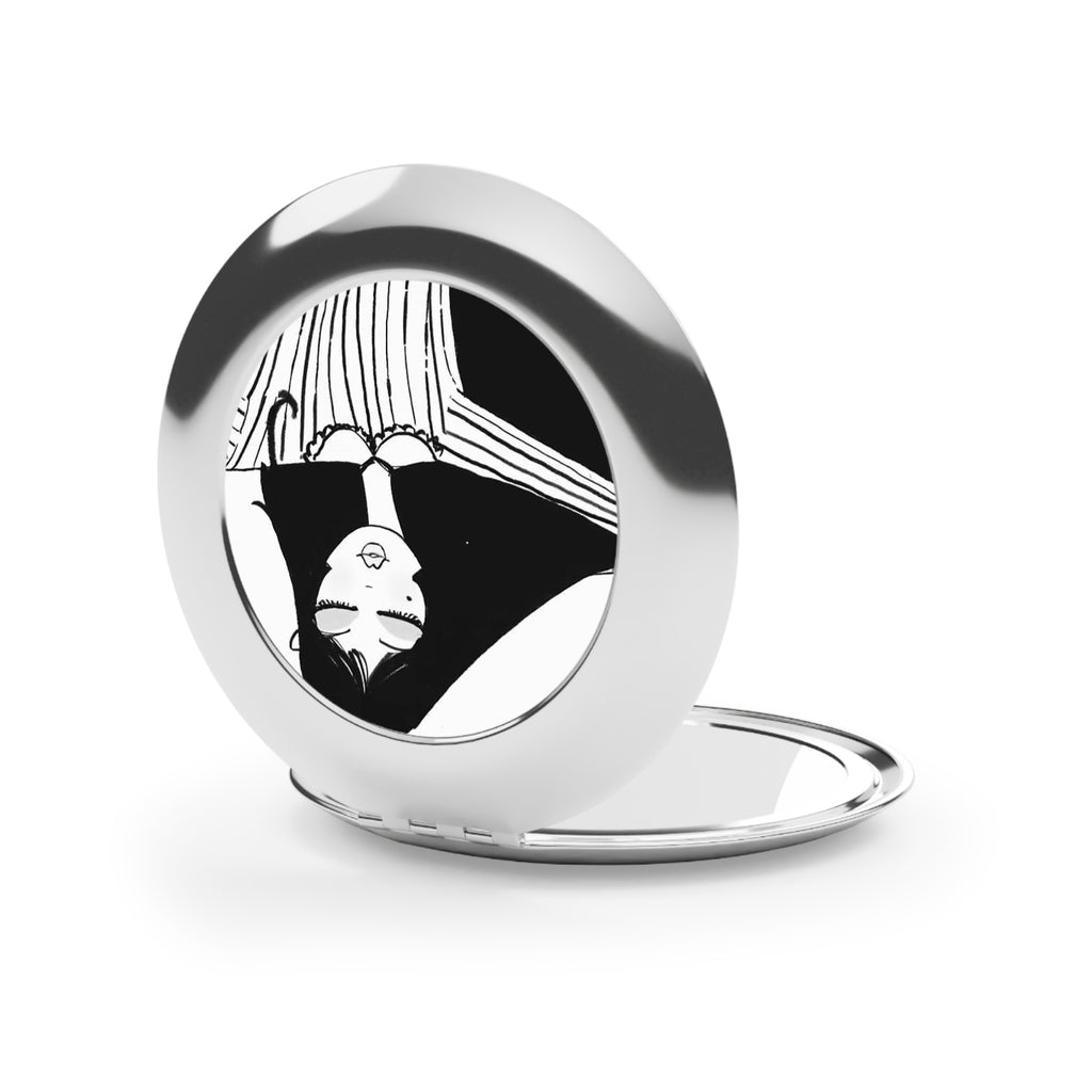 Compact Travel Mirror — Chic Hand-Drawn Girl Illustration Pocket Mirror