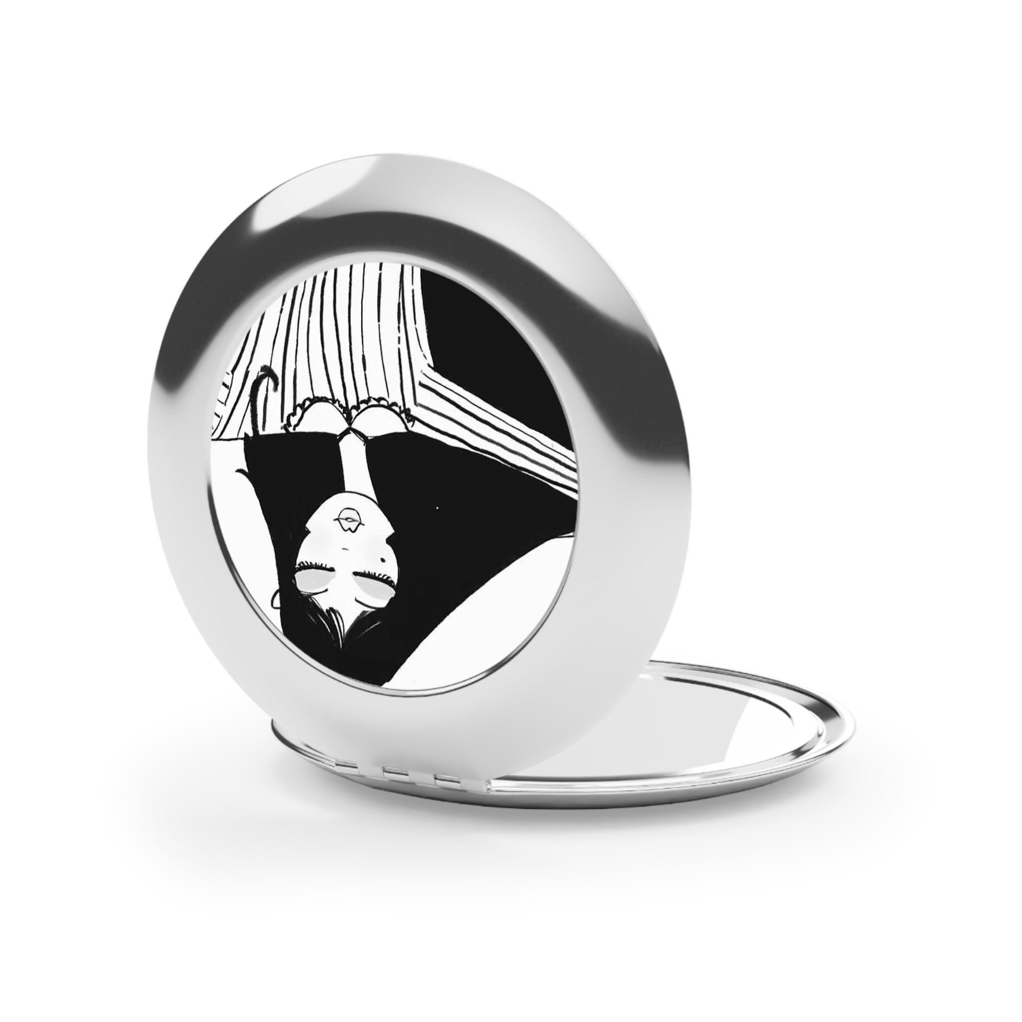 Compact Travel Mirror — Chic Hand-Drawn Girl Illustration Pocket Mirror