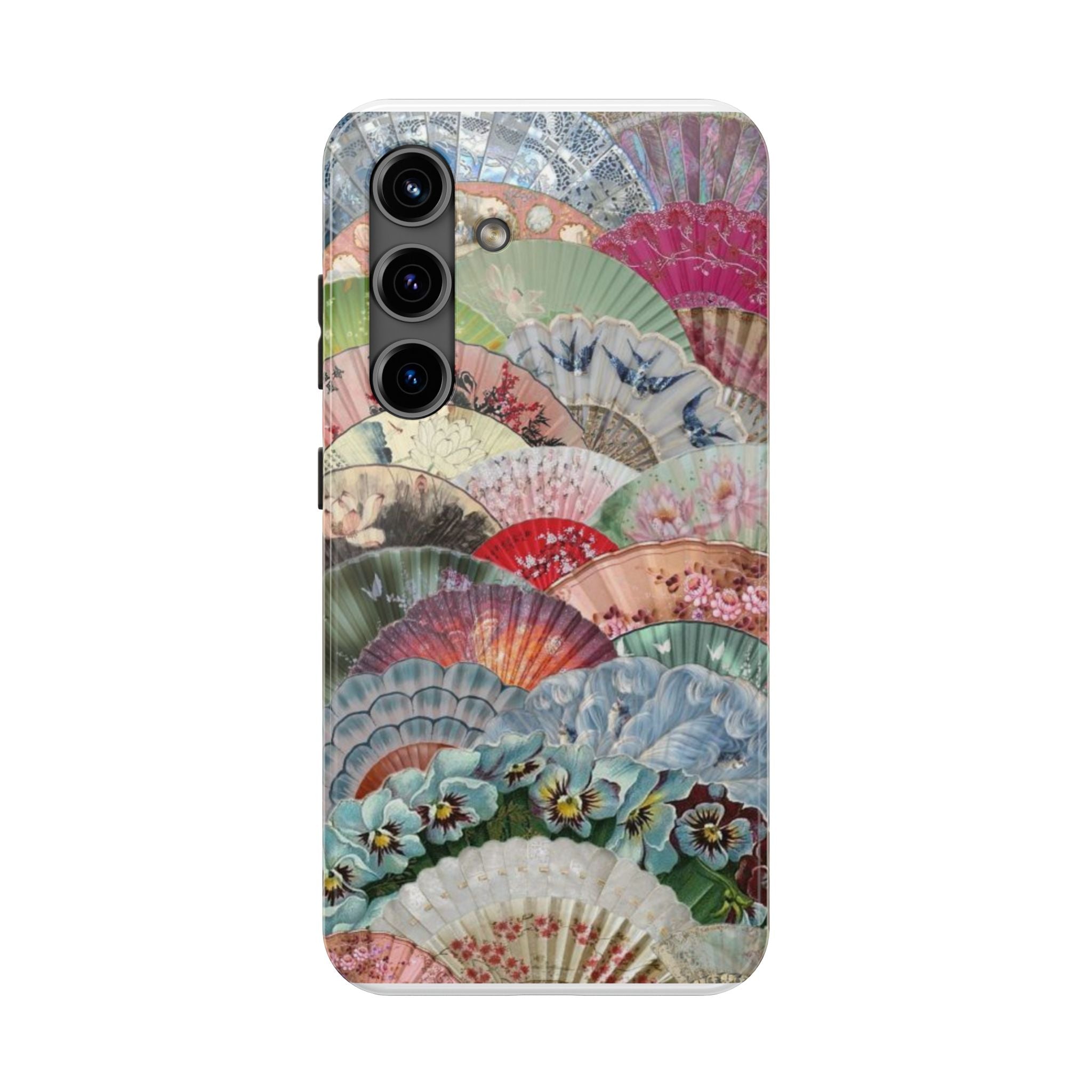 Vintage Floral Fan Tough Phone Case — Decorative Japanese Fan Pattern Phone Cover