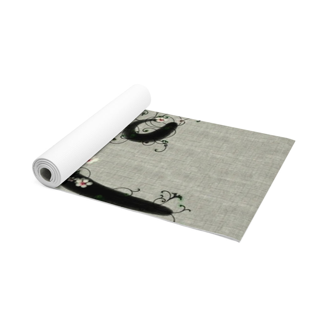 Floral Calligraphy Foam Yoga Mat – Grey Linen Vine Design
