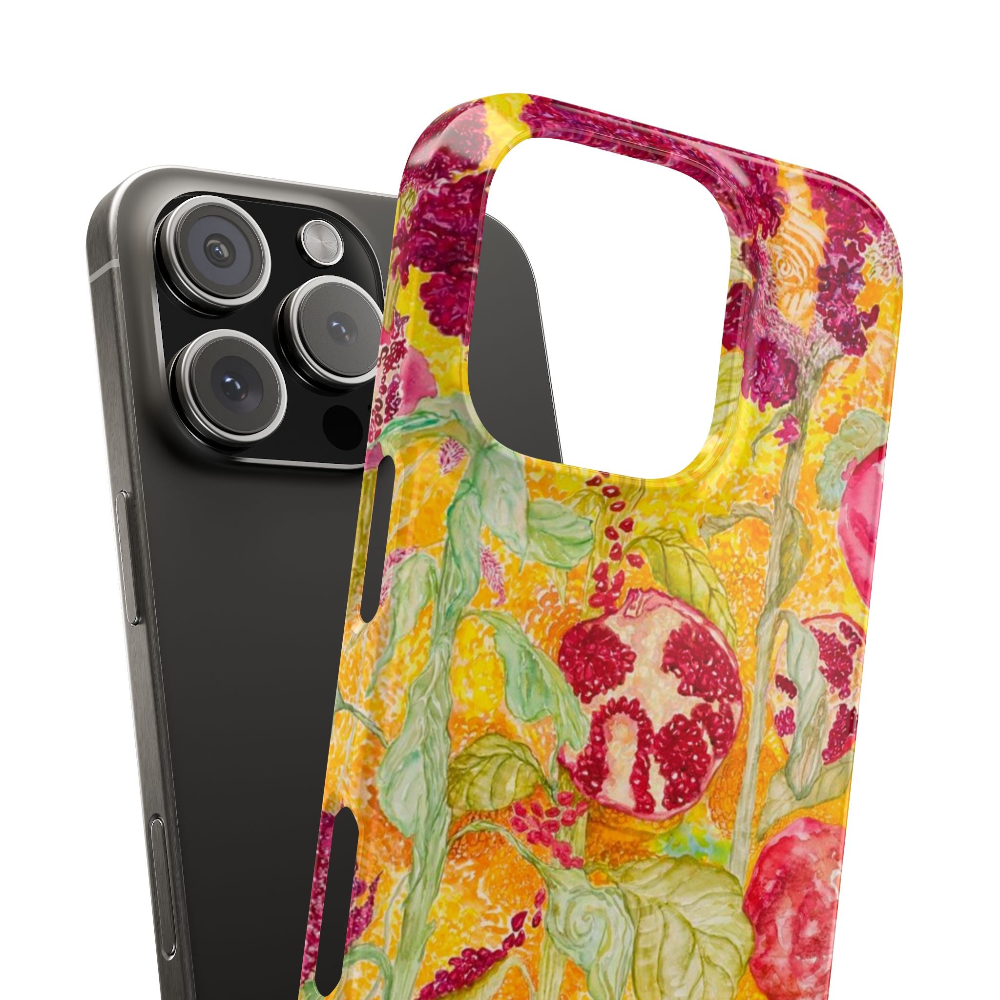Pomegranate Garden Slim Phone Case — Vibrant Watercolor Fruit Art