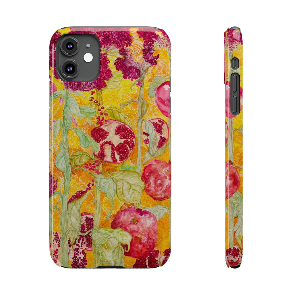 Pomegranate Garden Slim Phone Case — Vibrant Watercolor Fruit Art