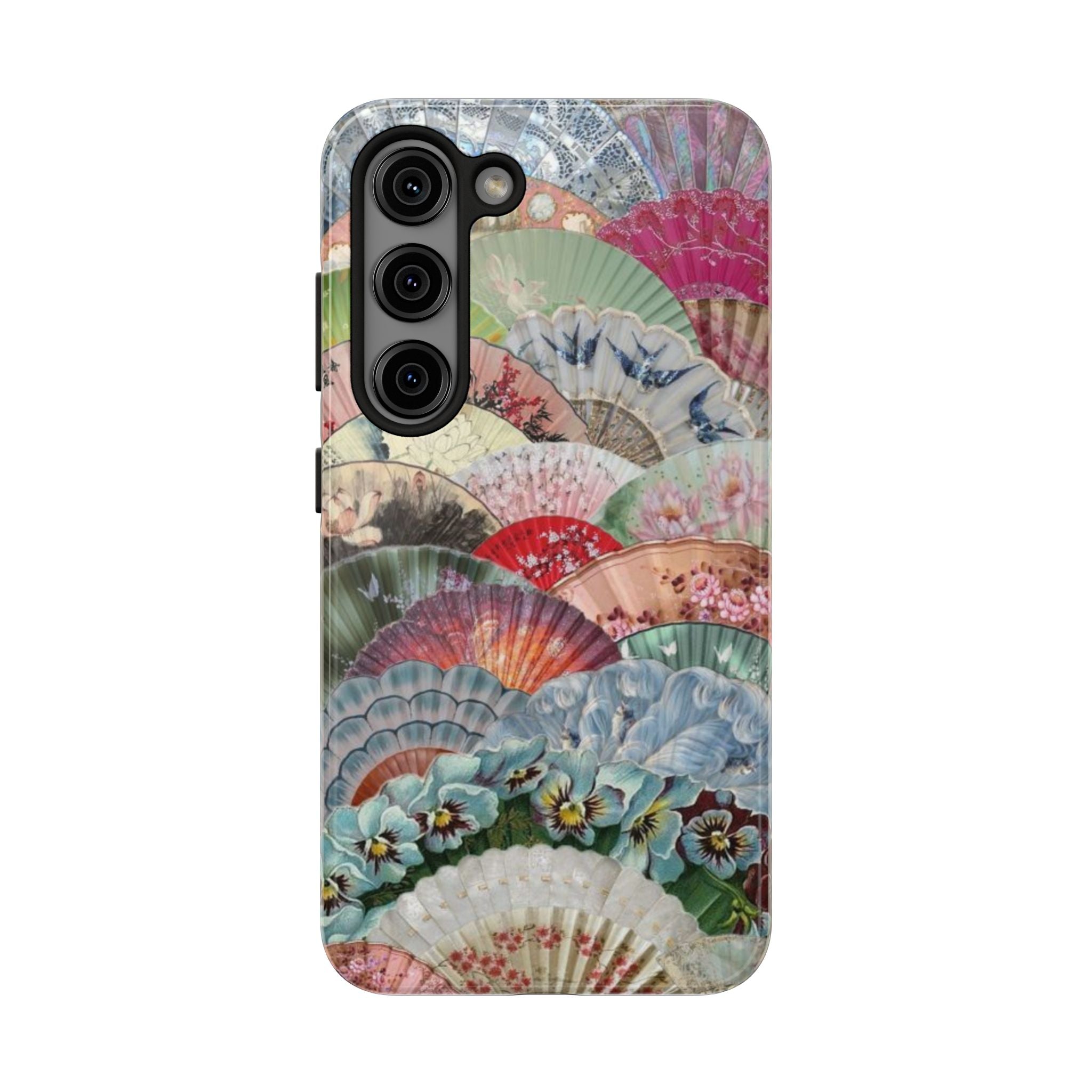 Vintage Floral Fan Tough Phone Case — Decorative Japanese Fan Pattern Phone Cover