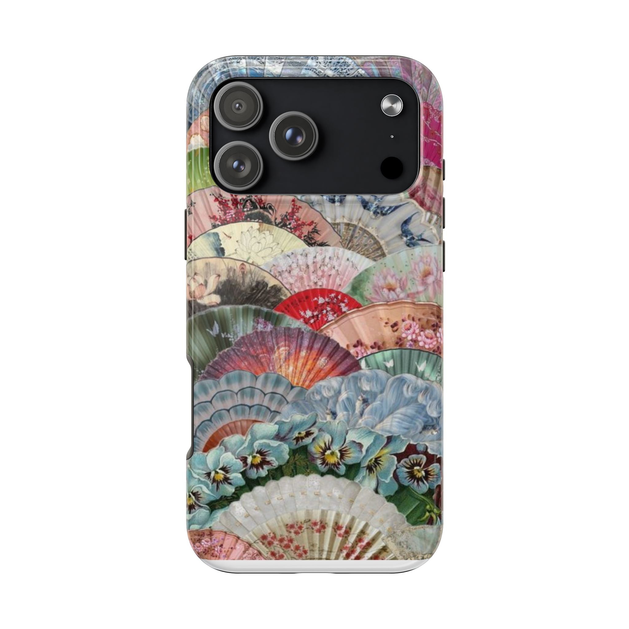 Vintage Floral Fan Tough Phone Case — Decorative Japanese Fan Pattern Phone Cover