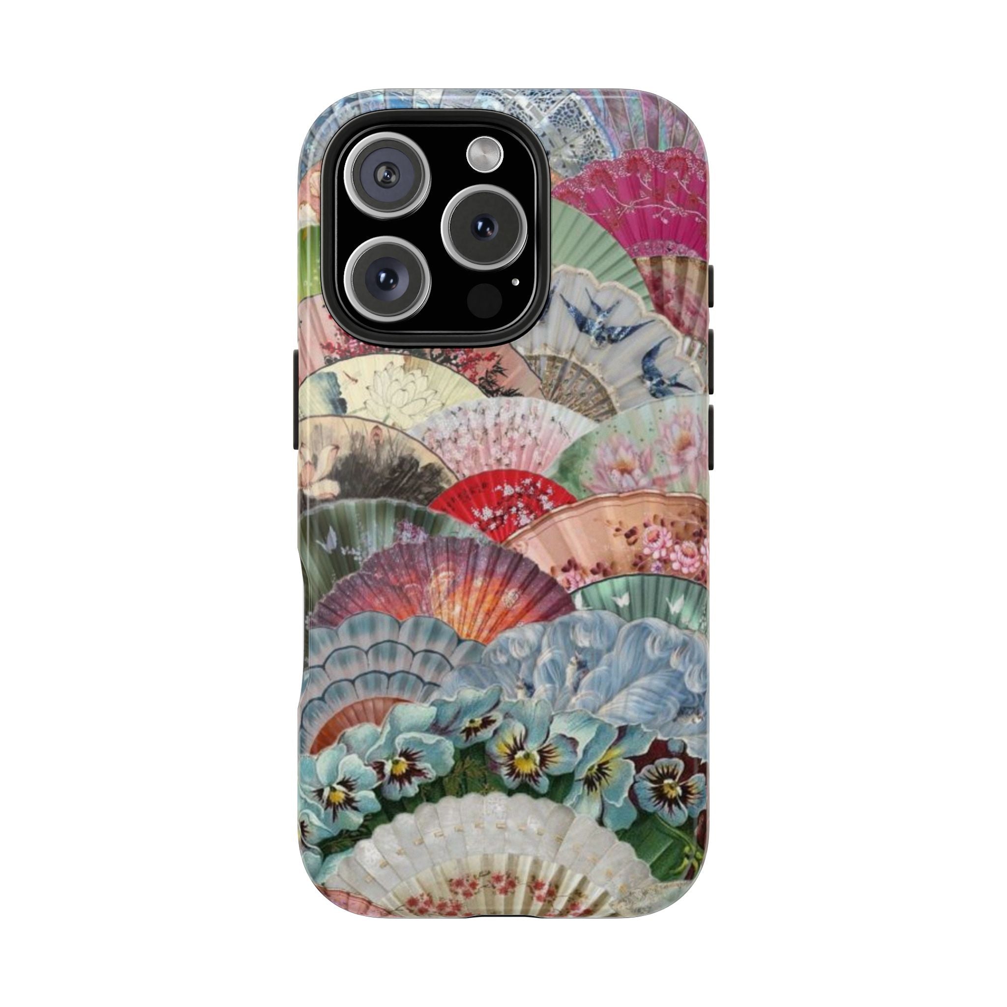 Vintage Floral Fan Tough Phone Case — Decorative Japanese Fan Pattern Phone Cover