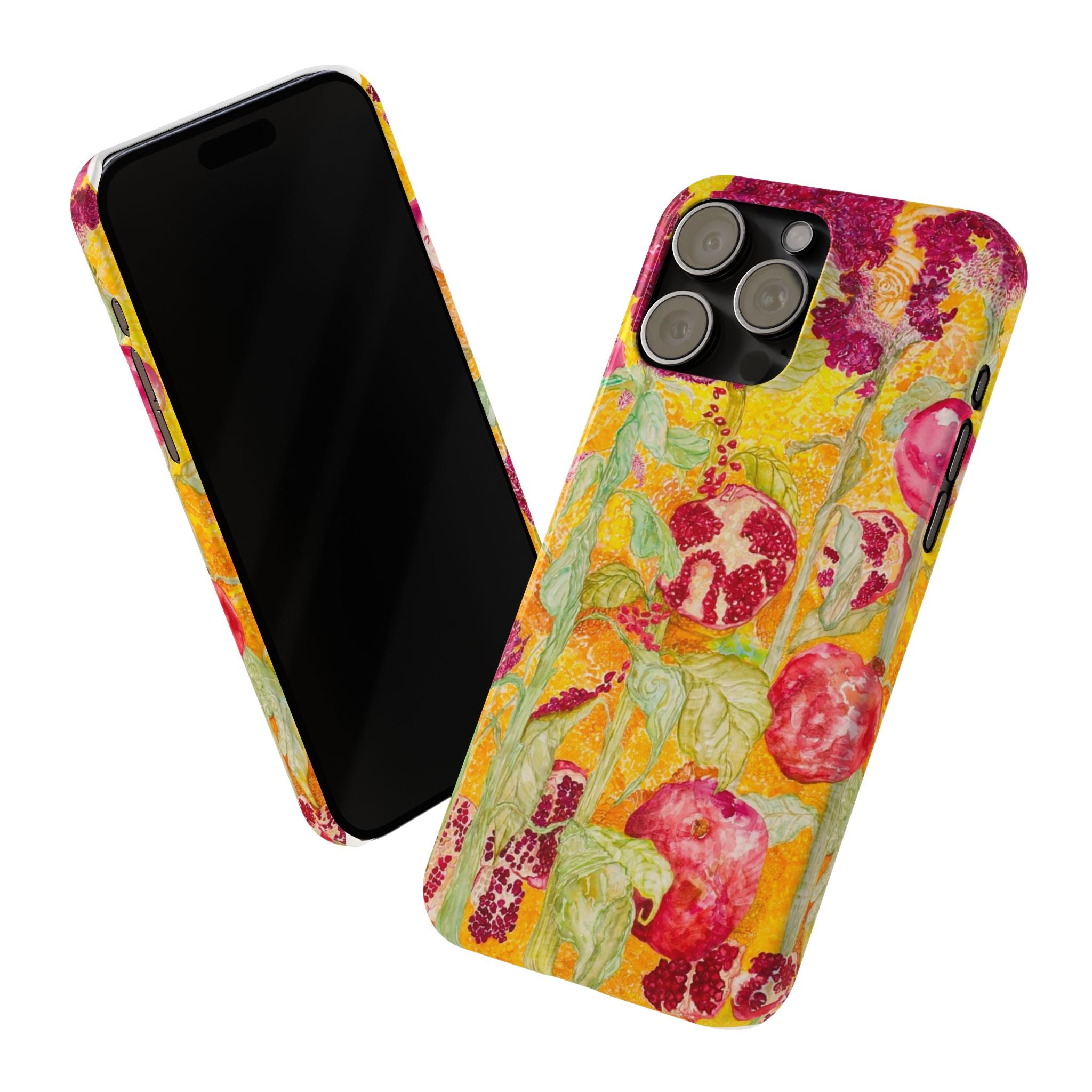 Pomegranate Garden Slim Phone Case — Vibrant Watercolor Fruit Art