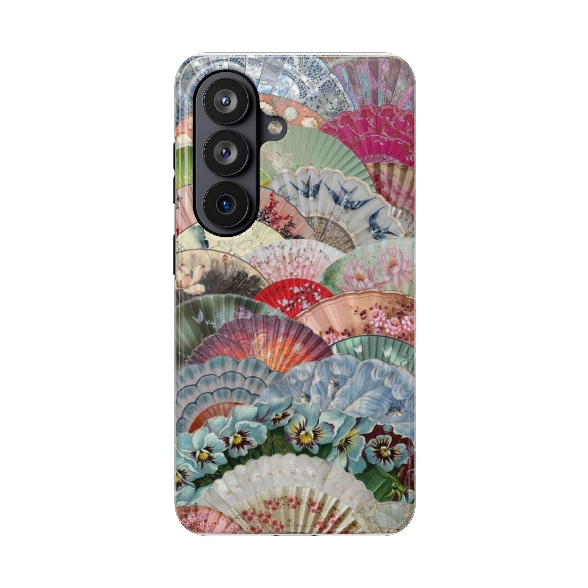 Vintage Floral Fan Tough Phone Case — Decorative Japanese Fan Pattern Phone Cover