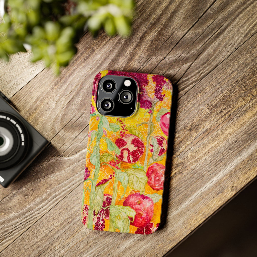Pomegranate Garden Slim Phone Case — Vibrant Watercolor Fruit Art