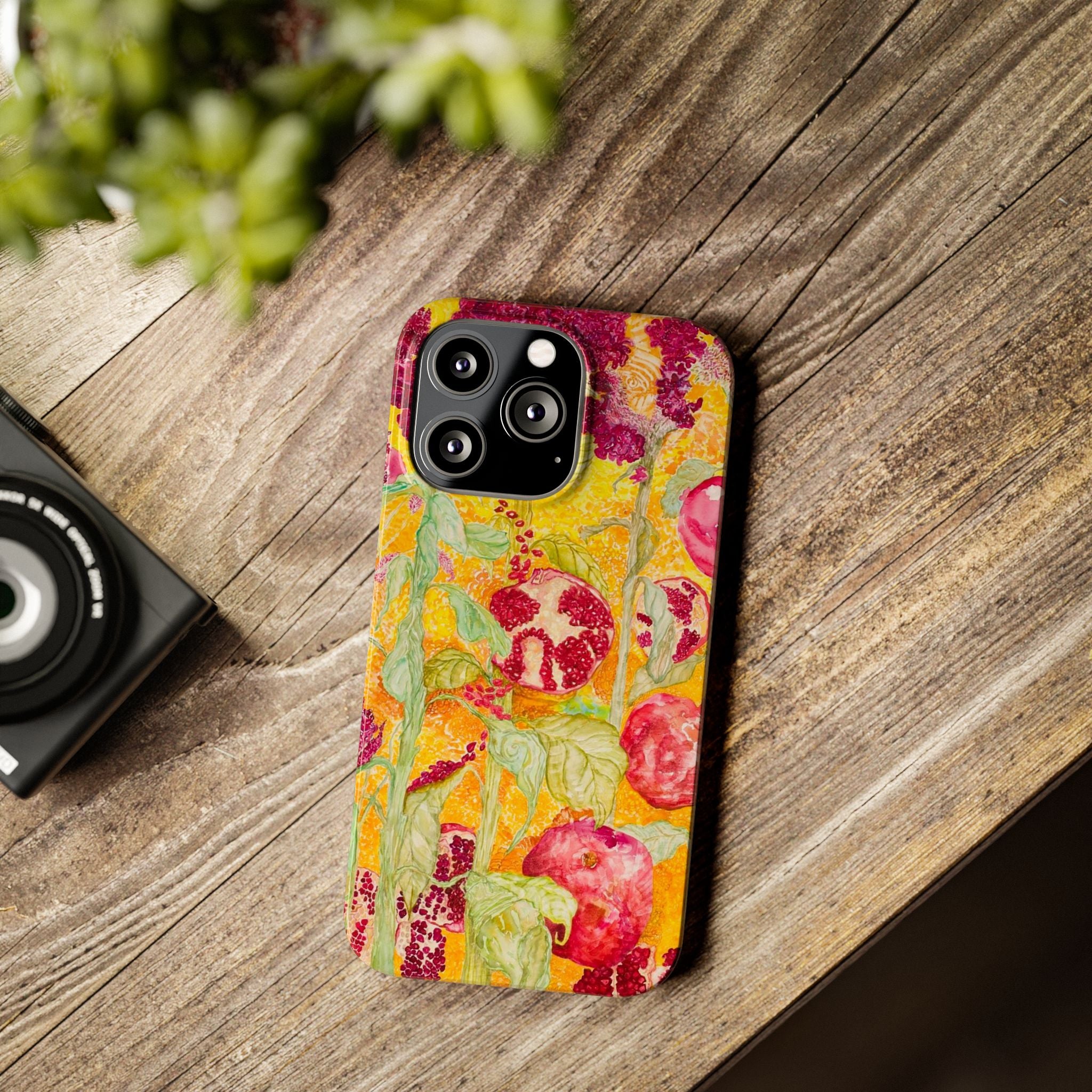 Pomegranate Garden Slim Phone Case — Vibrant Watercolor Fruit Art