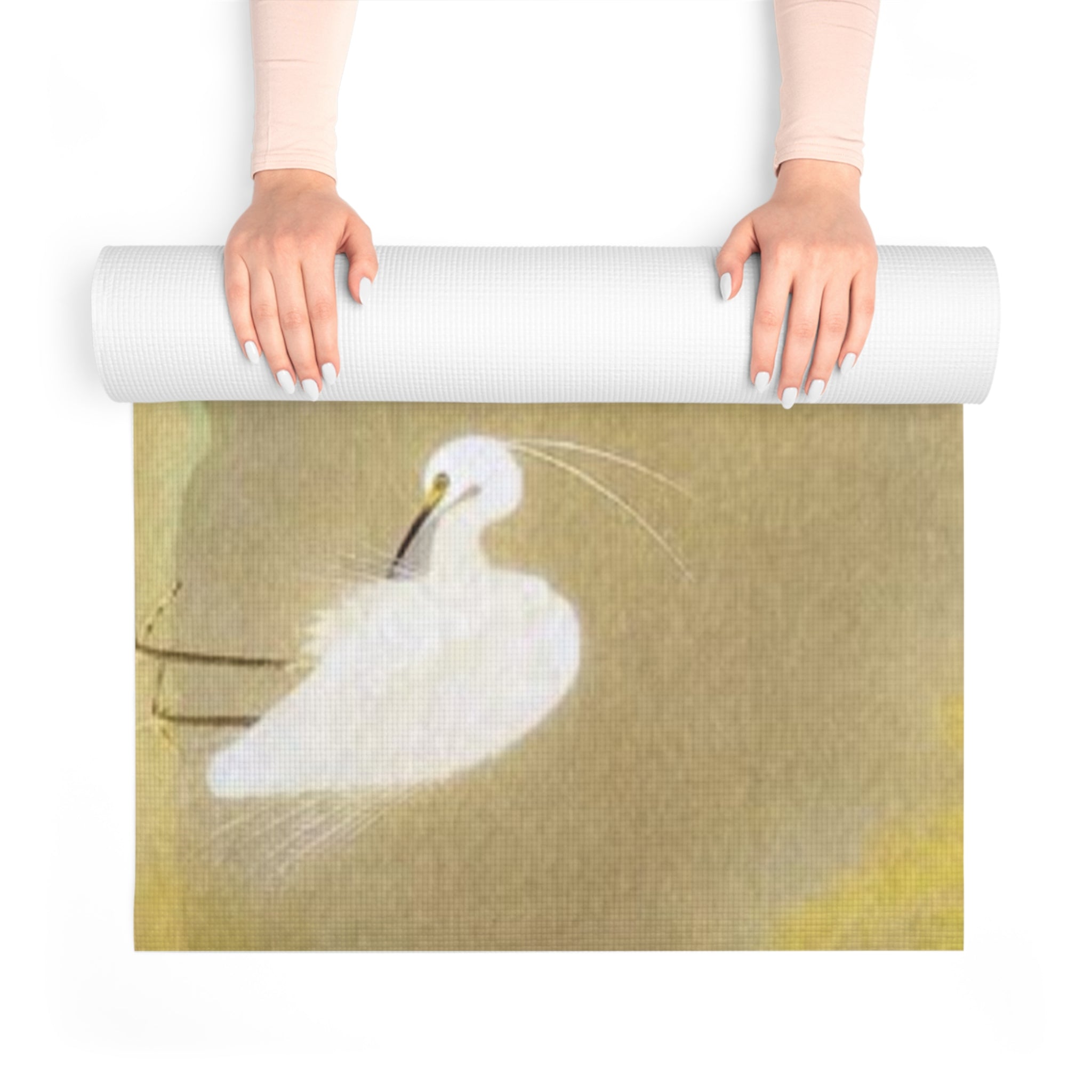 Egret Meadow Foam Yoga Mat — Tranquil Bird & Willow Pose Mat