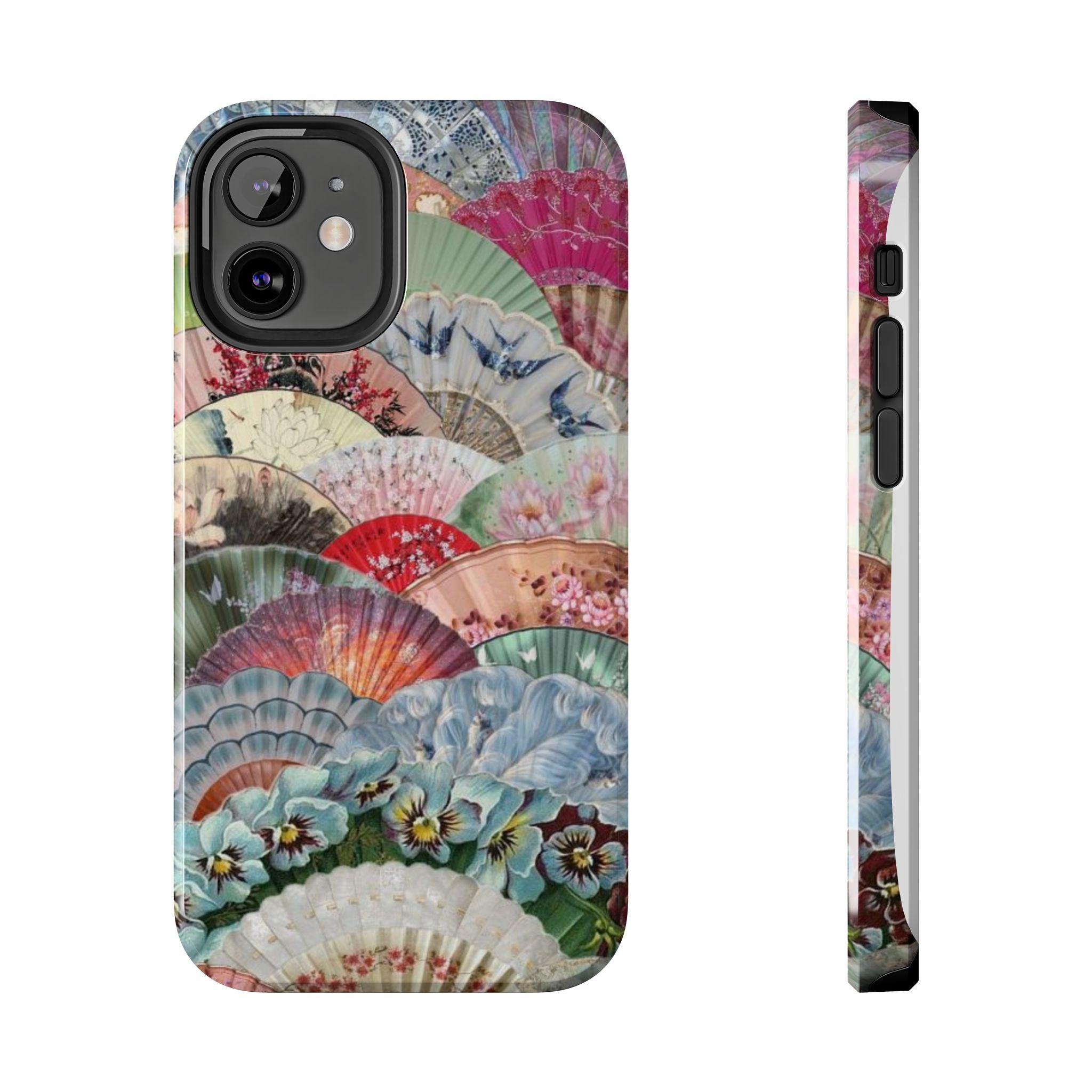 Vintage Floral Fan Tough Phone Case — Decorative Japanese Fan Pattern Phone Cover