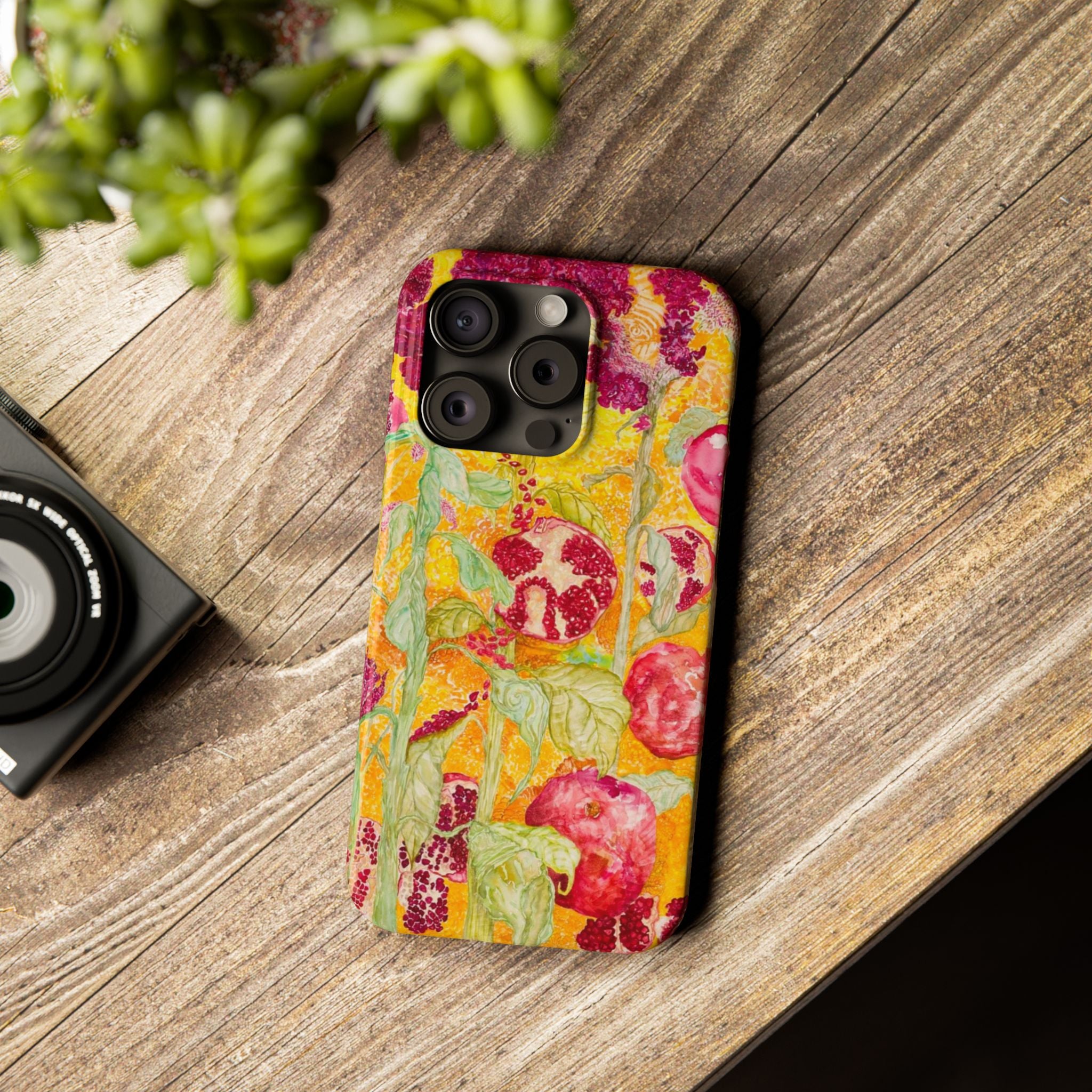 Pomegranate Garden Slim Phone Case — Vibrant Watercolor Fruit Art