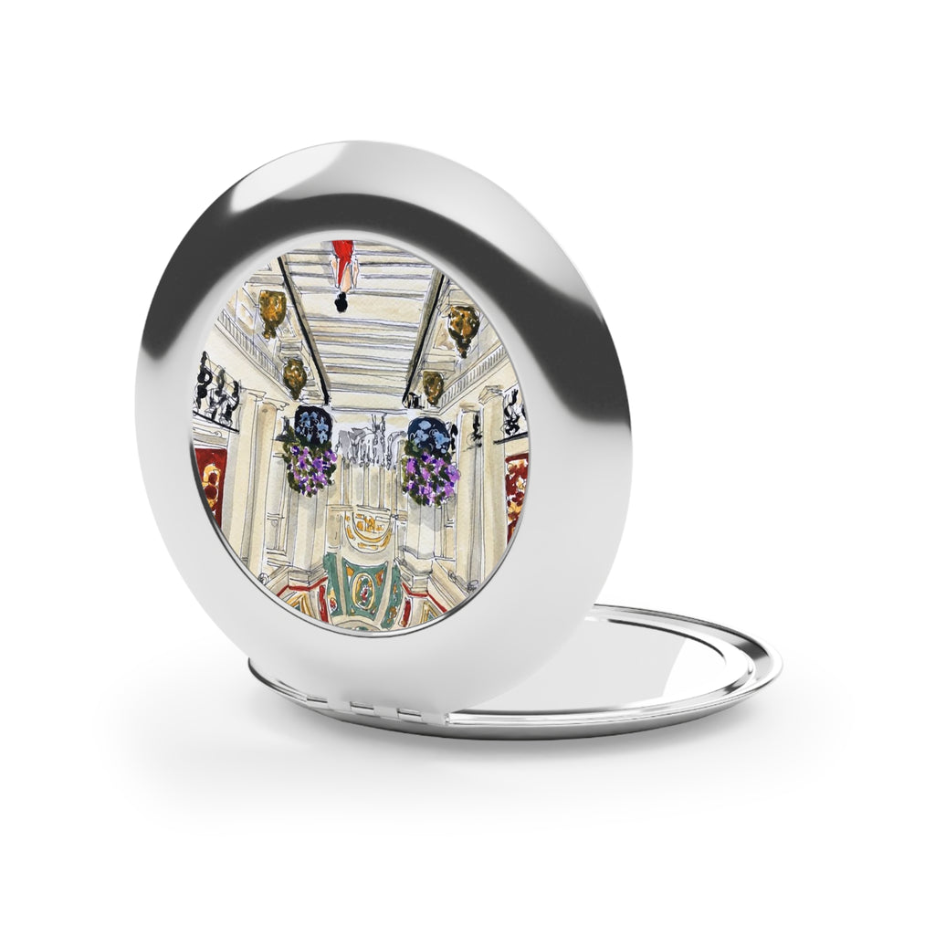 Compact Travel Mirror — Elegant Palace Staircase Illustration Pocket Mirror