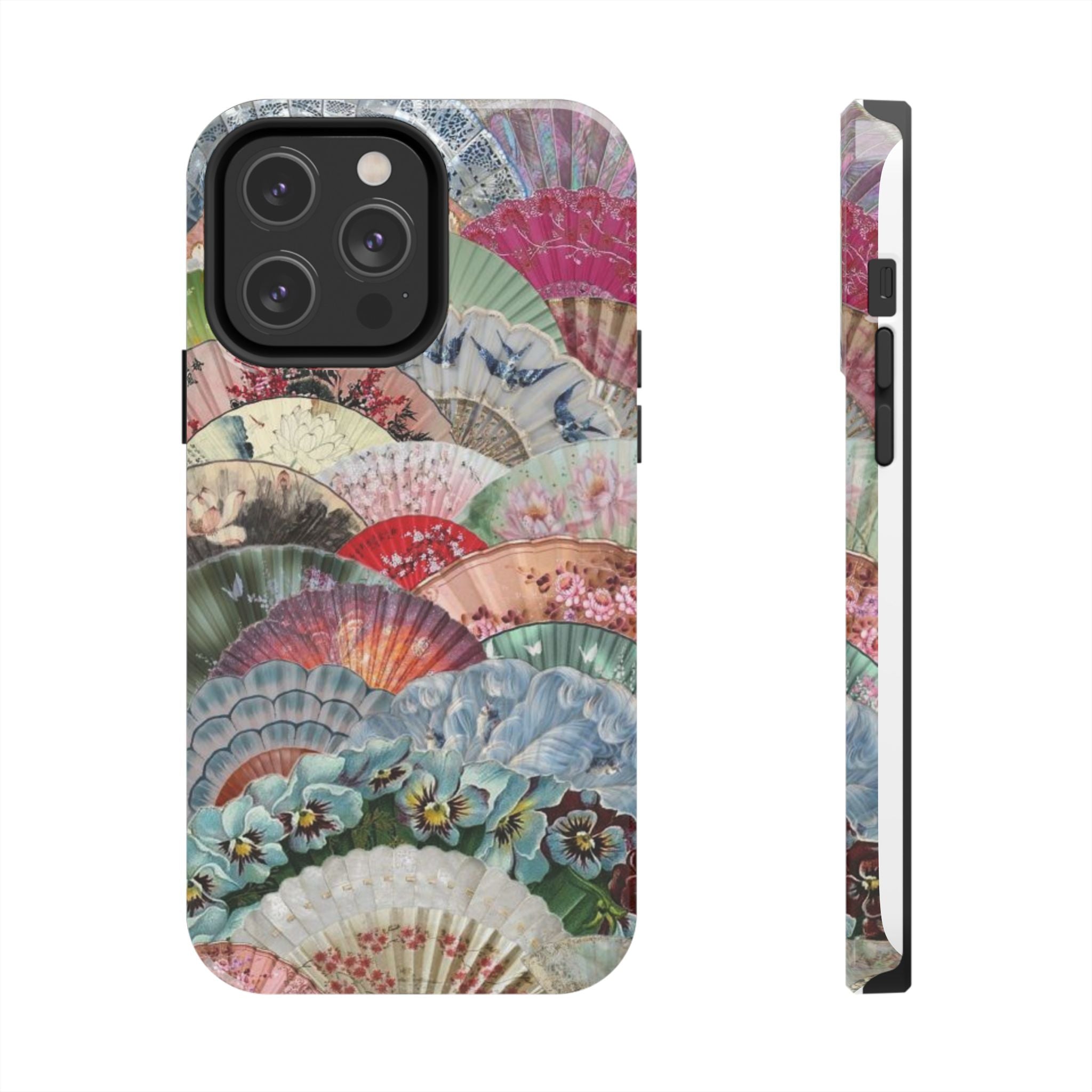 Vintage Floral Fan Tough Phone Case — Decorative Japanese Fan Pattern Phone Cover
