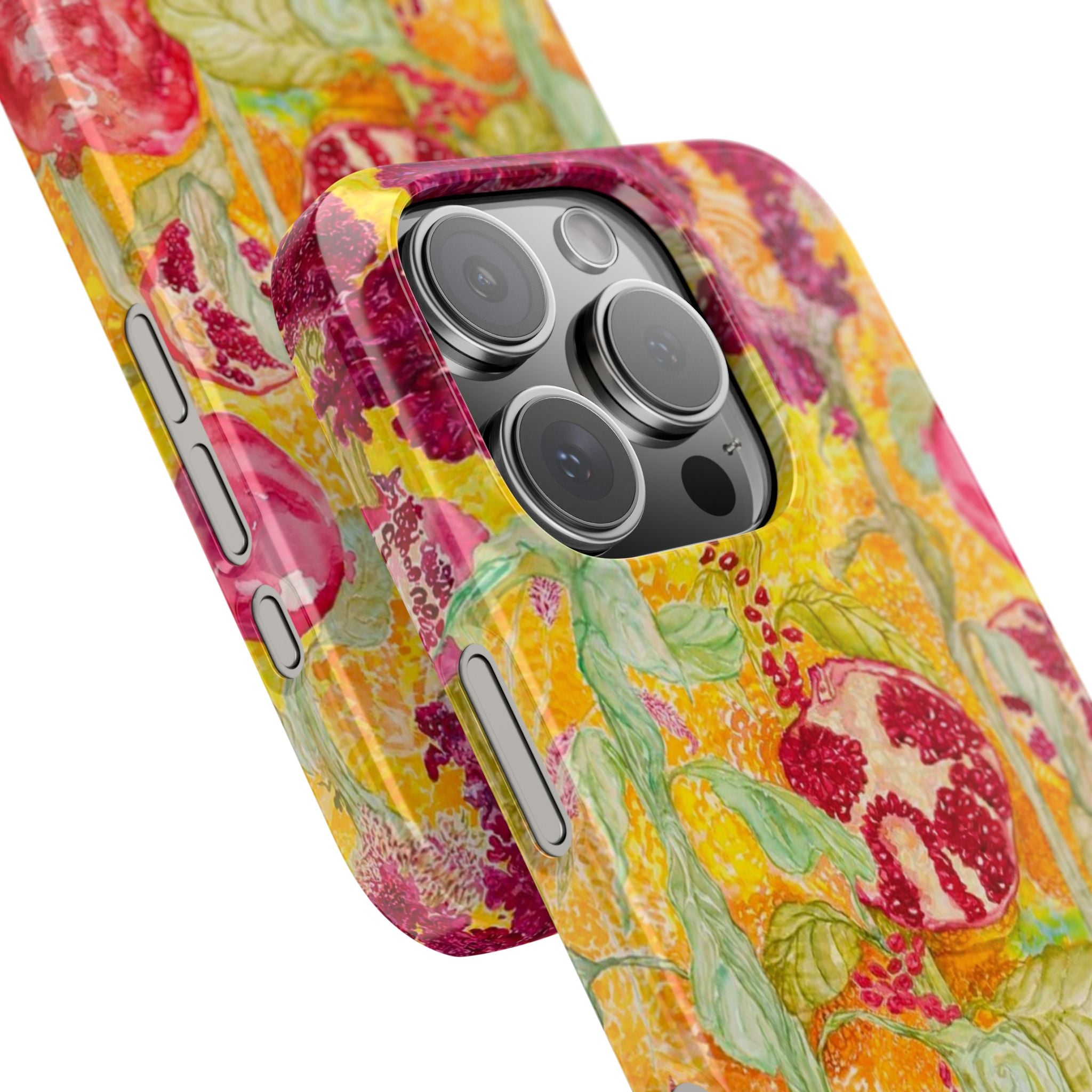 Pomegranate Garden Slim Phone Case — Vibrant Watercolor Fruit Art