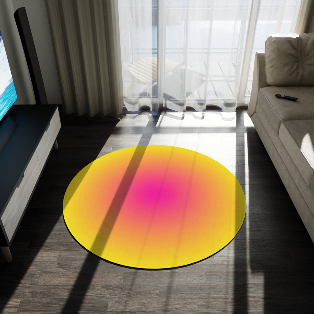 Sunburst Gradient Round Rug — Vibrant Yellow to Pink Accent Mat